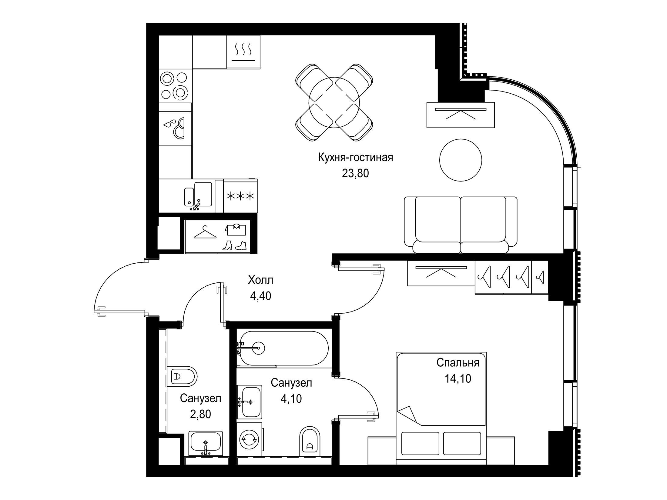 Планировка: 1-комн. квартира 49.20 м² в новостройке ЖК Ситидзен