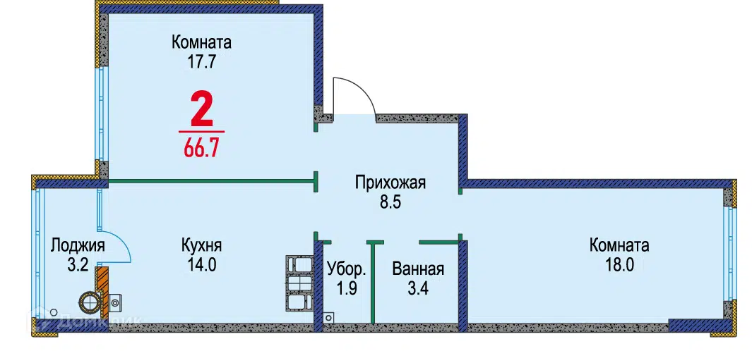 Планировка: 2-комн. квартира 67.50 м² в новостройке Красный Металлист