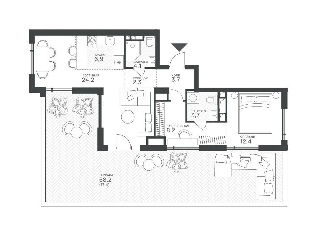 Планировка: 2-комн. квартира 42.16 м² в новостройке Крылатская 33