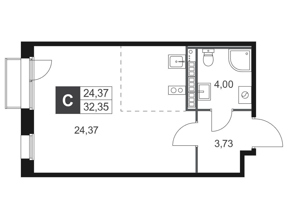 Планировка: Студия 32.35 м² в новостройке Слобода