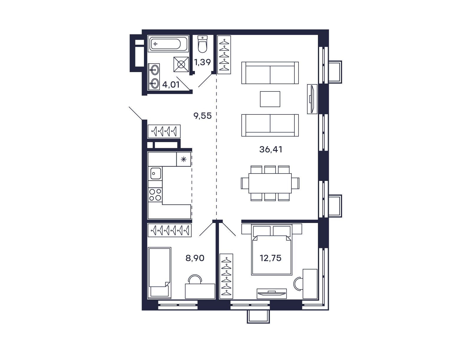 Планировка: 2-комн. квартира 73.02 м² в новостройке Тетрис