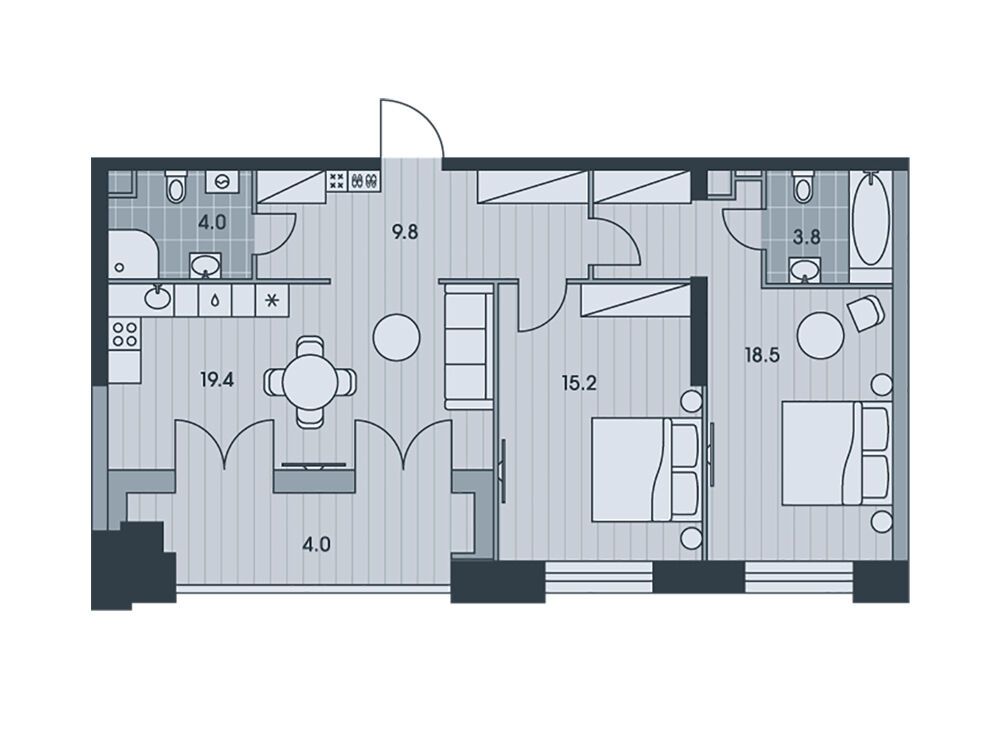 Планировка: 3-комн. квартира 74.80 м² в новостройке Эвер