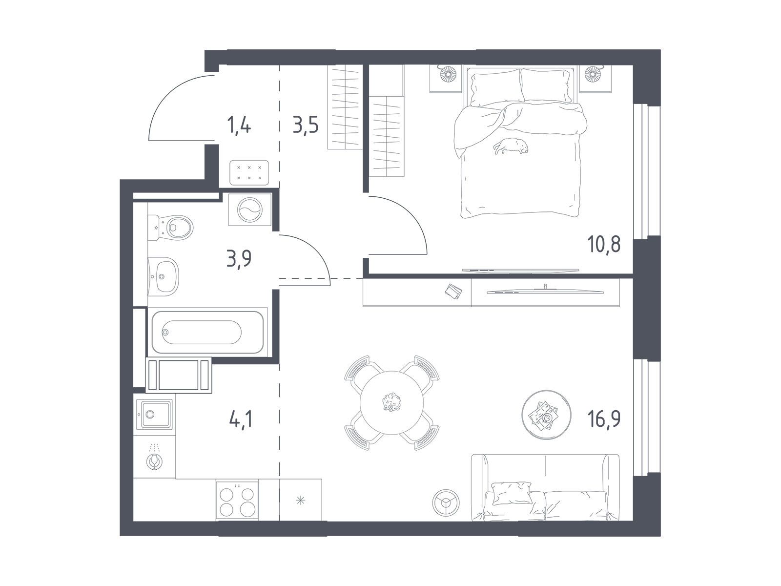 Планировка: 1-комн. квартира 40.20 м² в новостройке Мытищи Парк