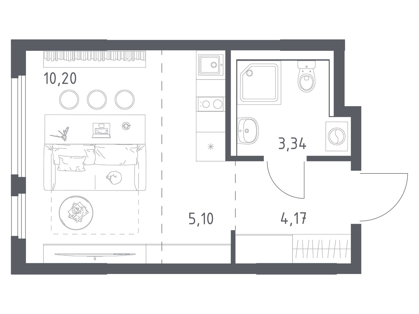 Планировка: Студия 22.81 м² в новостройке Пригород Лесное