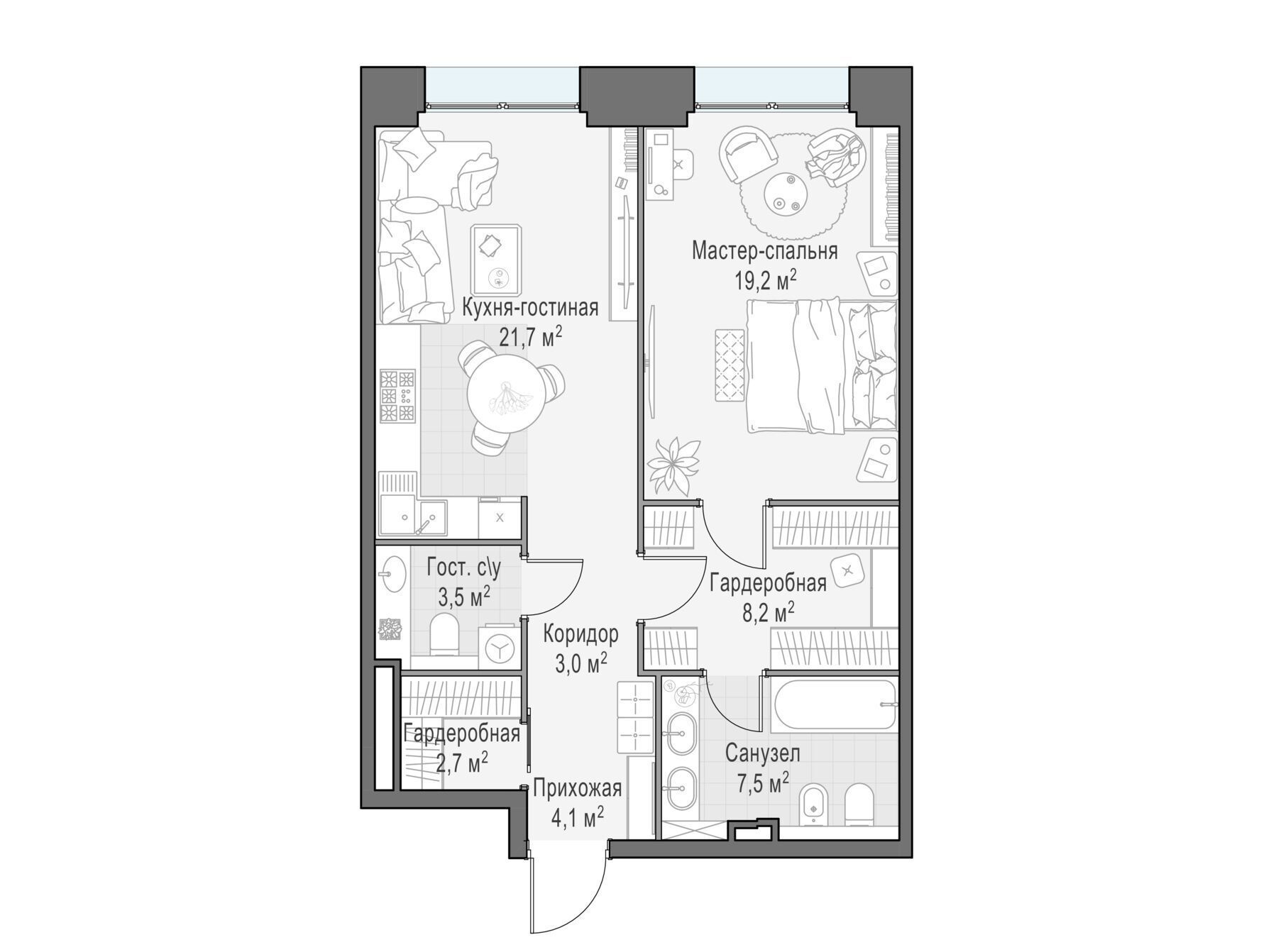 Планировка: 1-комн. квартира 70.10 м² в новостройке Лайф тайм