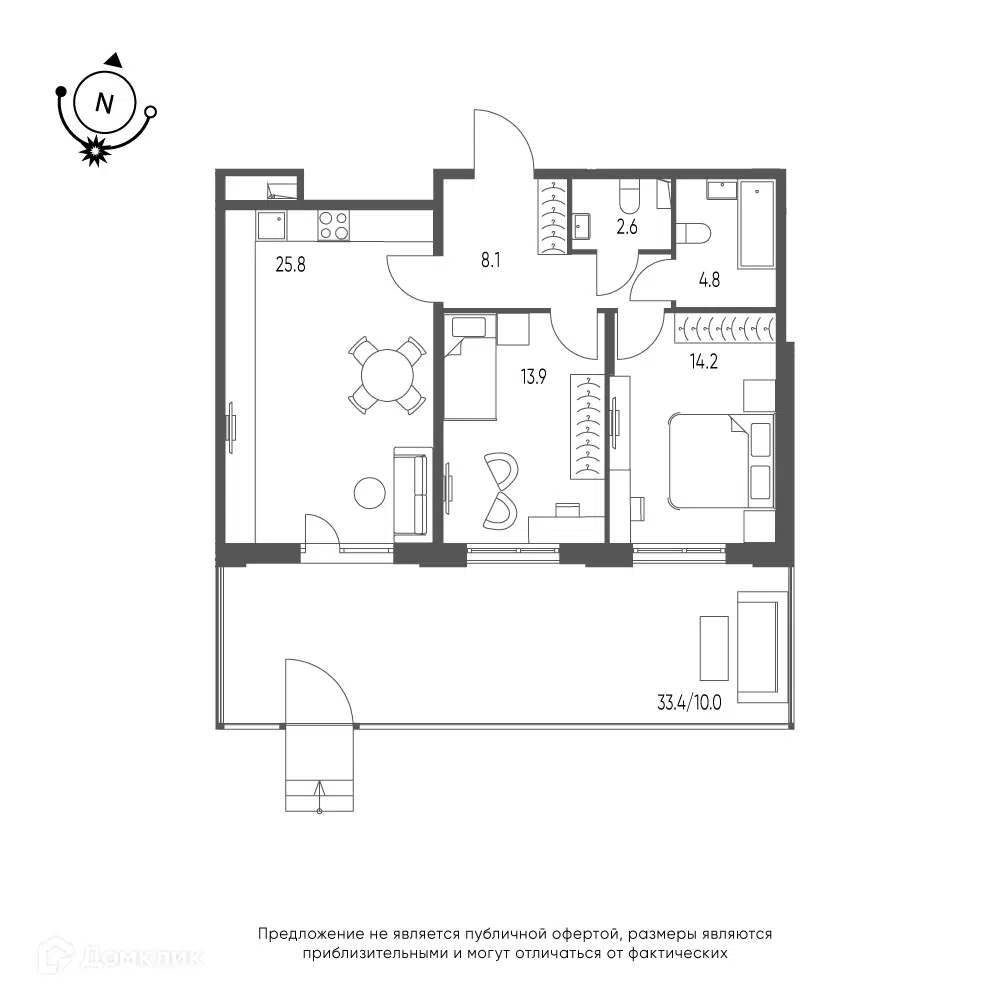 Планировка: 2-комн. квартира 79.20 м² в новостройке Зеленая Река