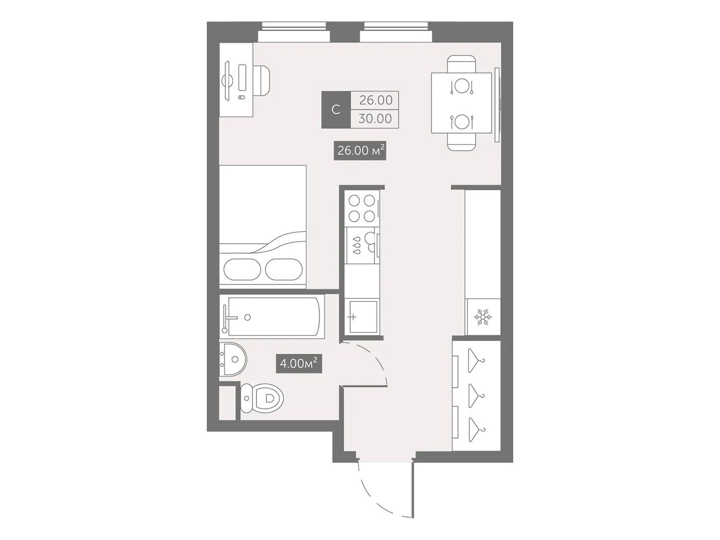 Планировка: Студия 30.00 м² в новостройке Зум на Неве