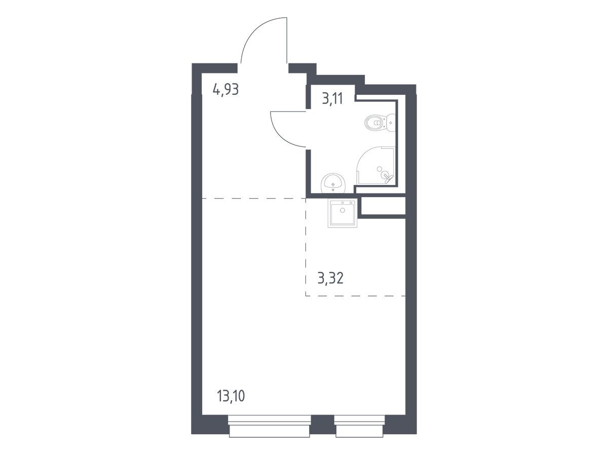 Планировка: Студия 24.46 м² в новостройке Новые Лаврики