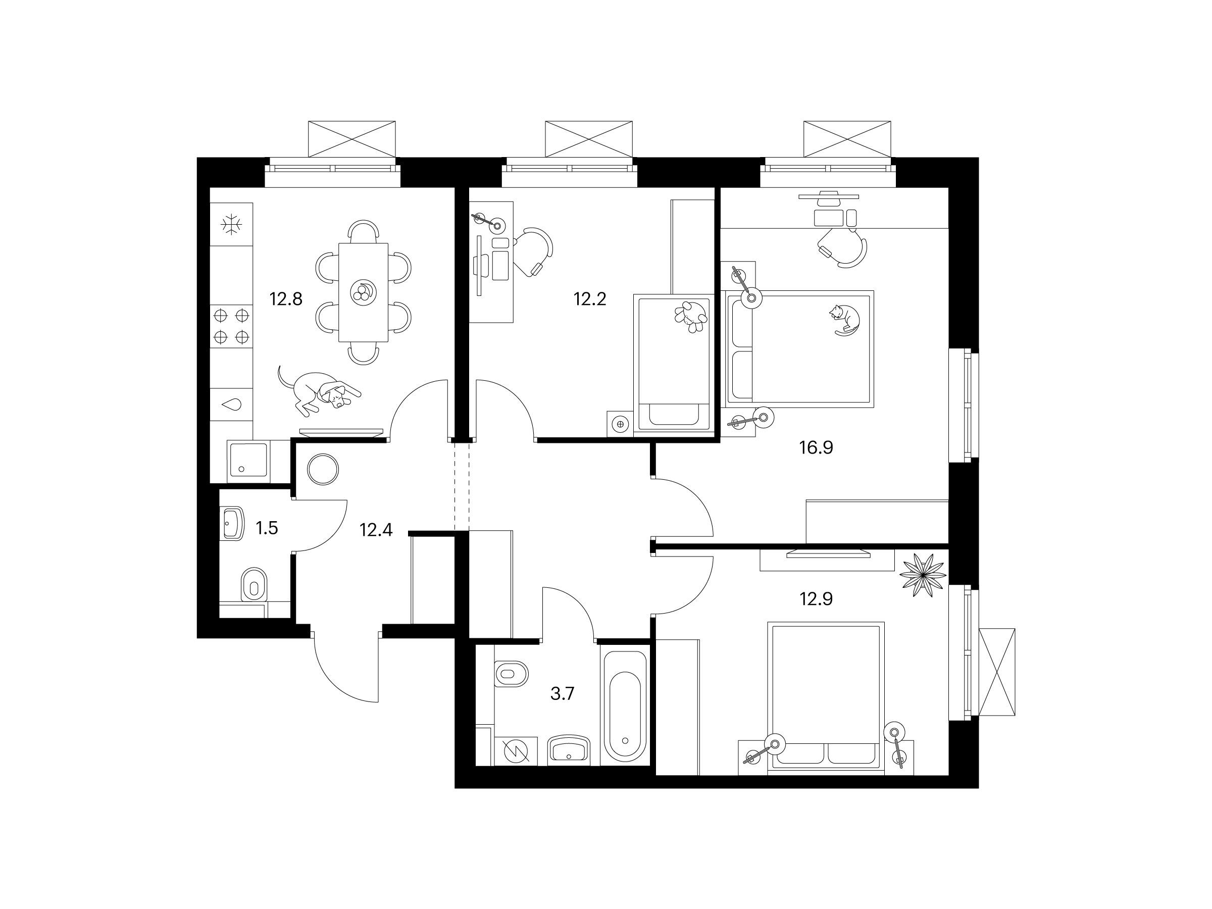 Планировка: 3-комн. квартира 72.40 м² в новостройке ЖК Люблинский парк