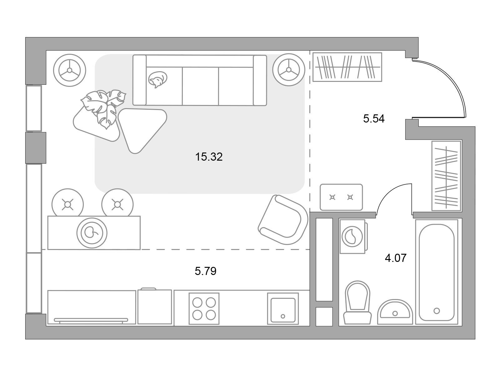 Планировка: Студия 30.72 м² в новостройке ЖК Нижегородская от Гранель