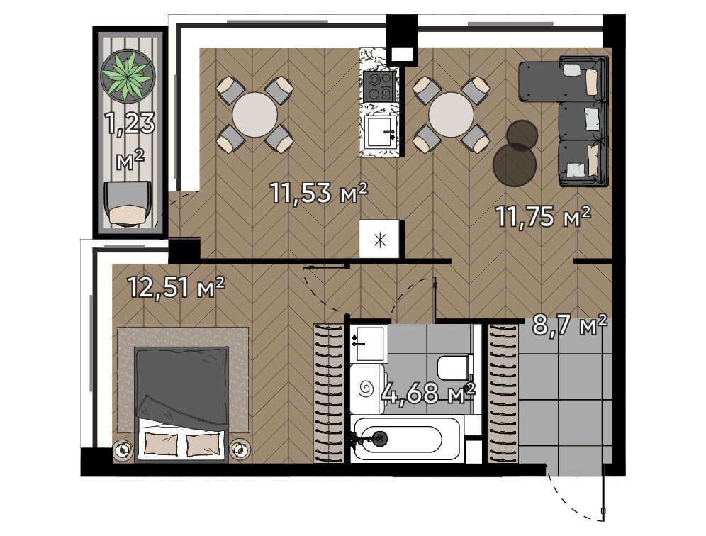 Планировка: 2-комн. квартира 50.40 м² в новостройке ЖК Серебряный бор