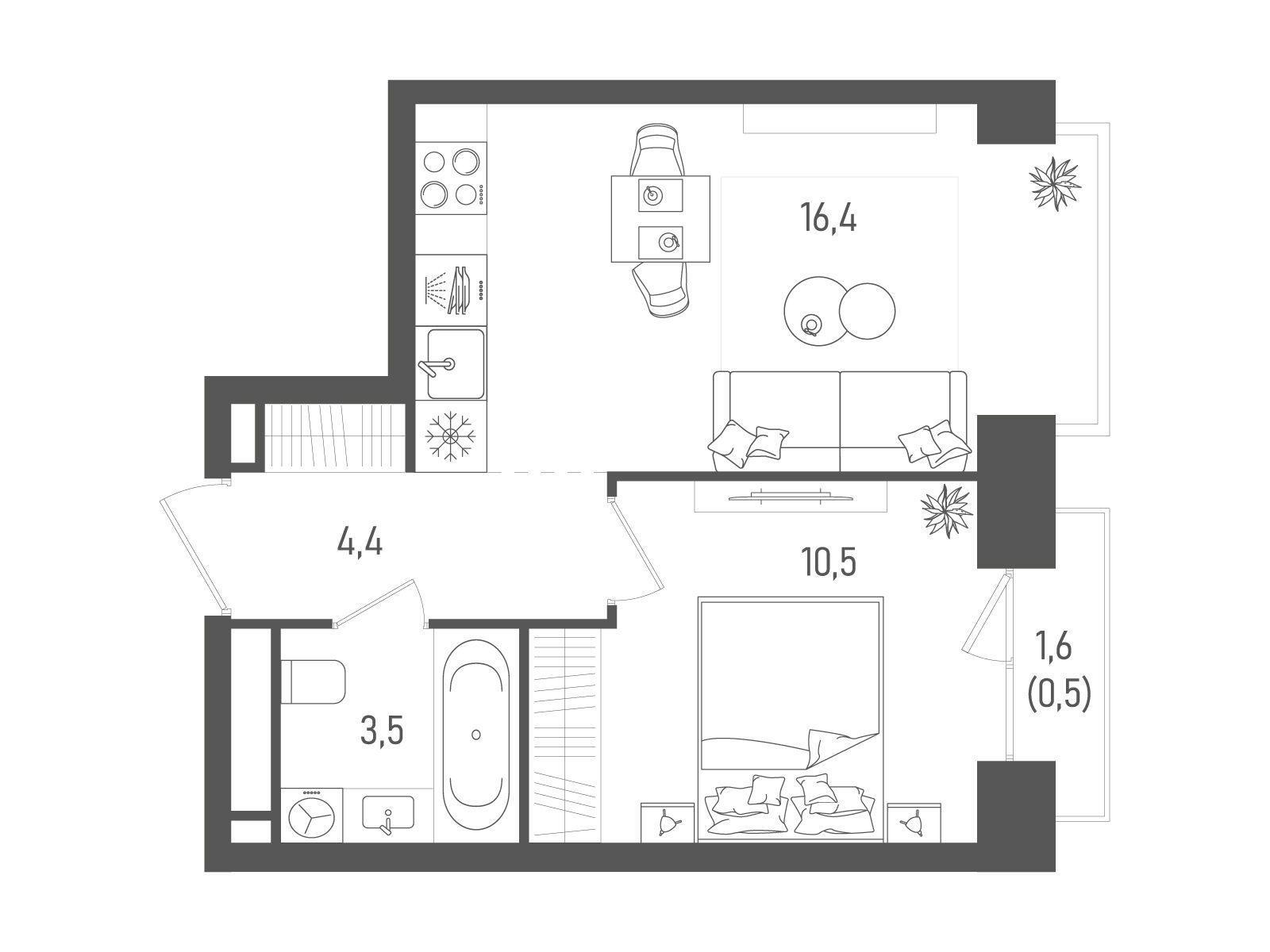 Планировка: 1-комн. квартира 35.30 м² в новостройке Татум