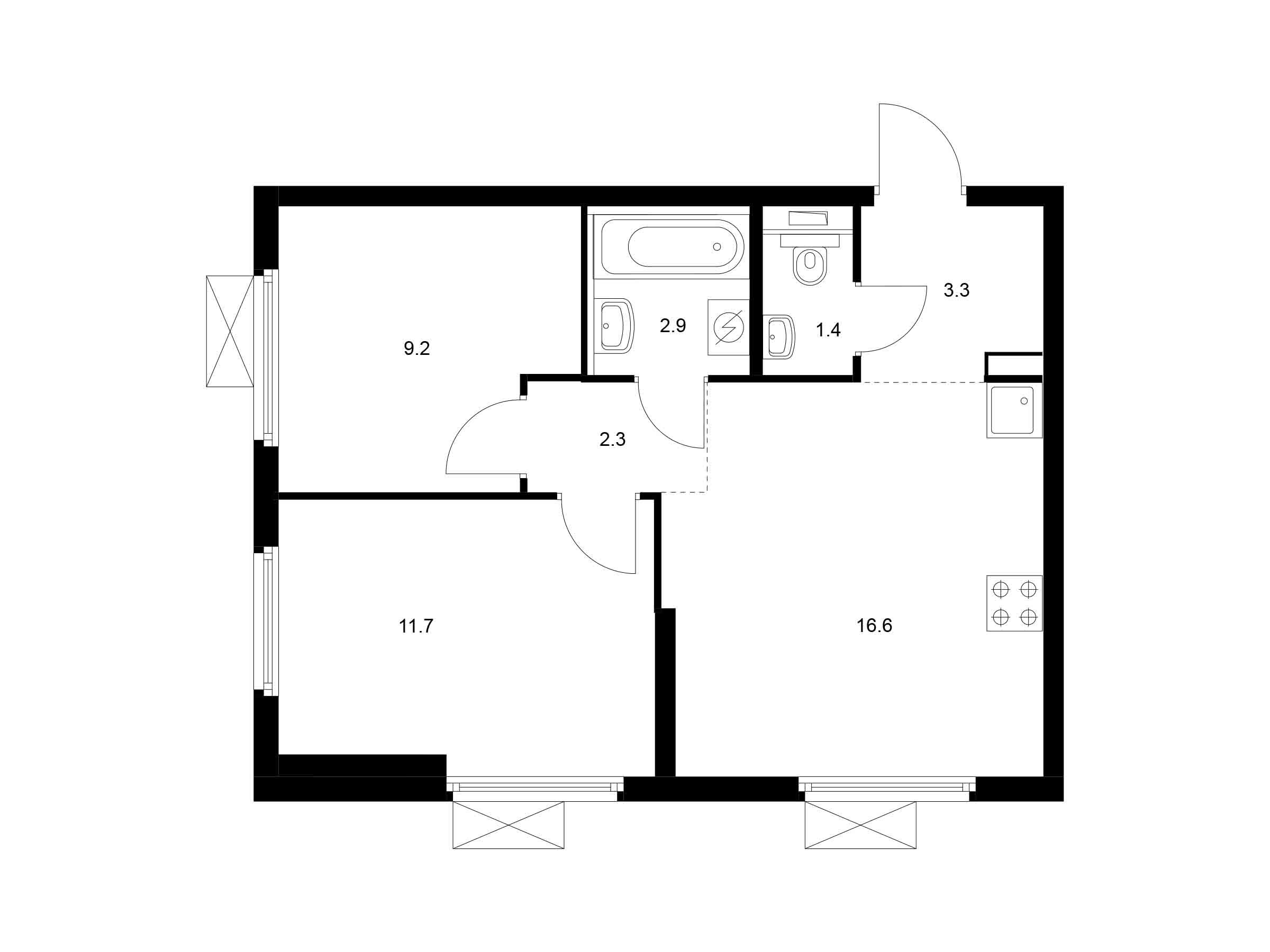 Планировка: 2-комн. квартира 47.40 м² в новостройке ЖК Первый Дубровский