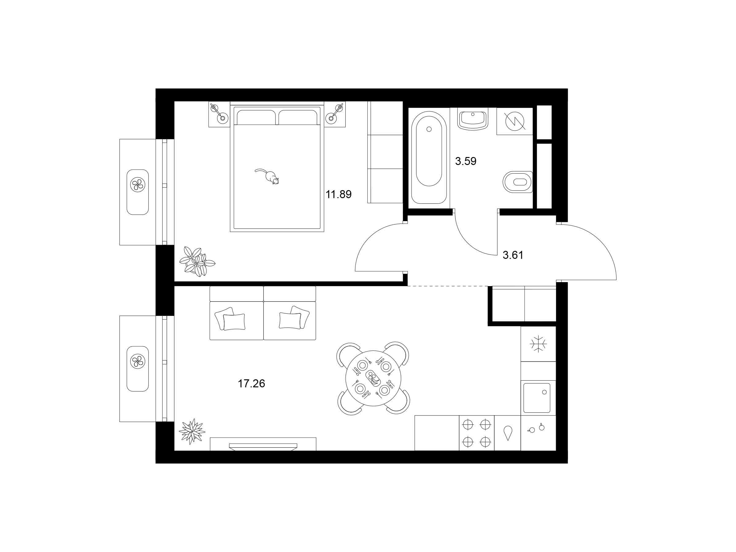 Планировка: 1-комн. квартира 36.35 м² в новостройке Квартал Мит