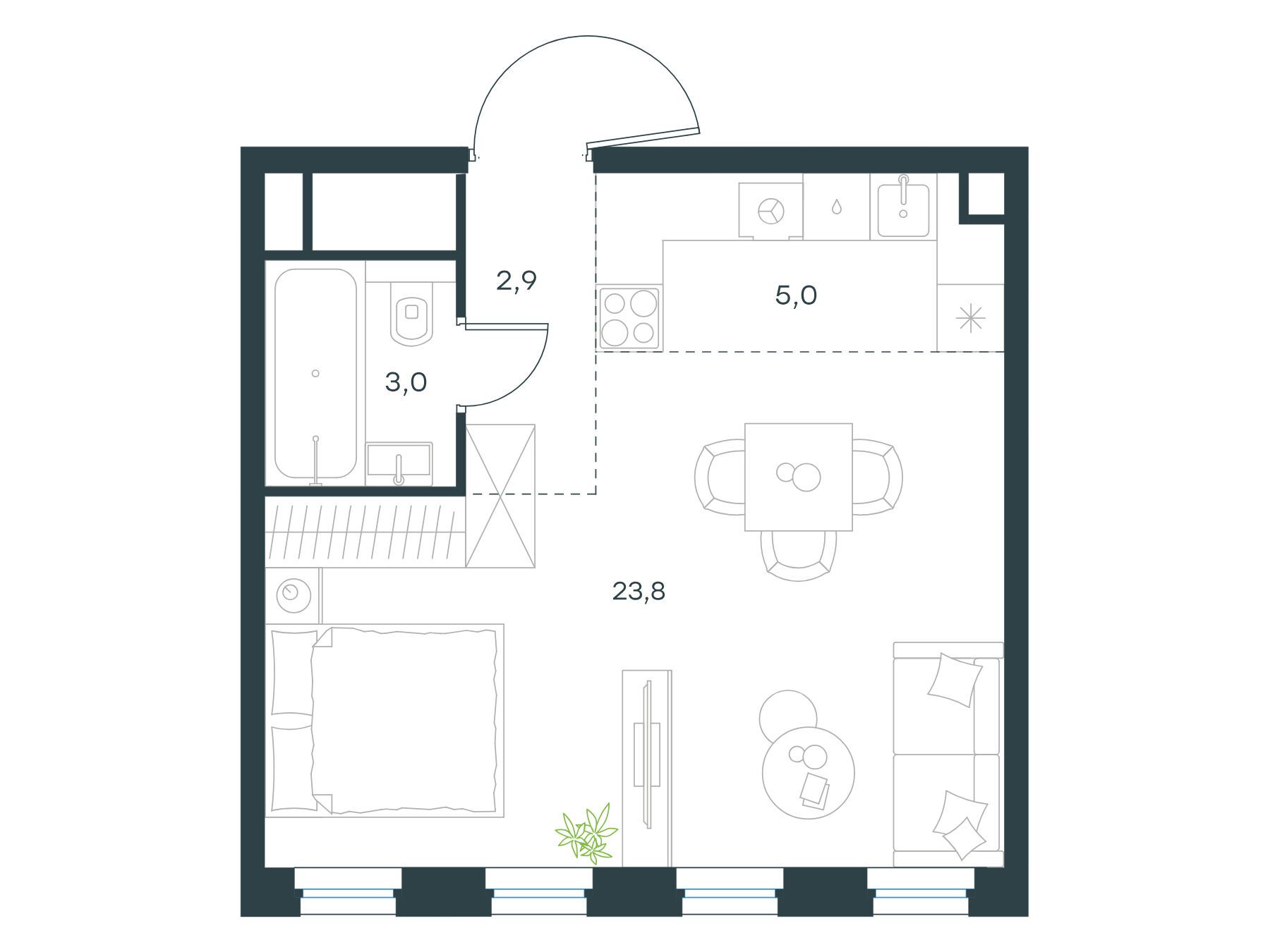 Планировка: Студия 34.70 м² в новостройке Левел Селигерская