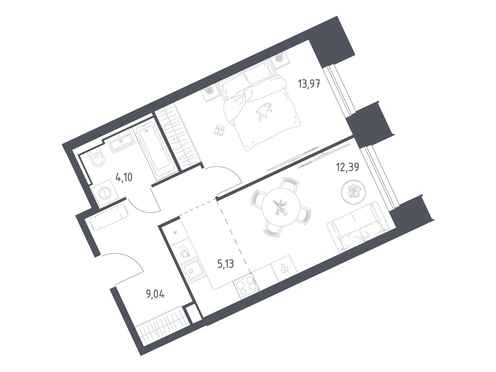 Планировка: 1-комн. квартира 44.60 м² в новостройке Скай Спутник