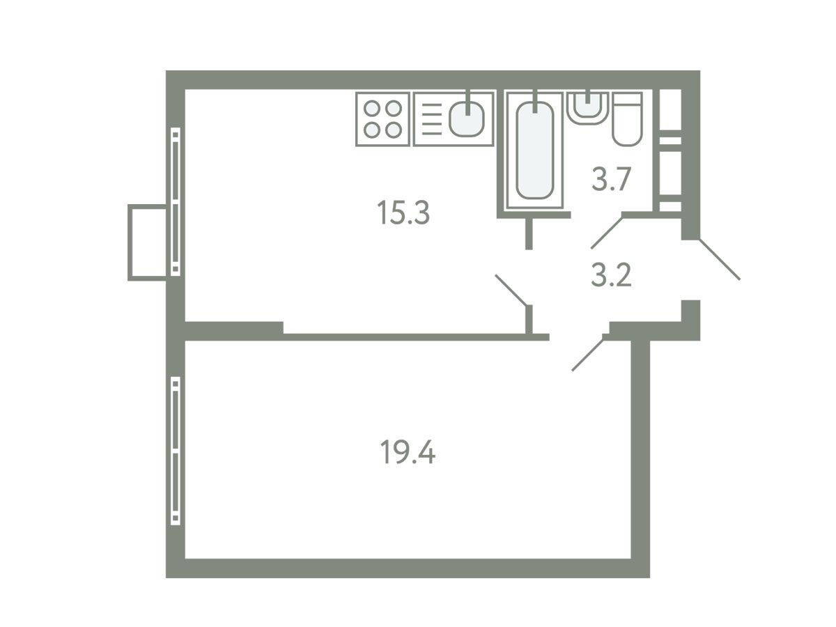Планировка: 1-комн. квартира 40.60 м² в новостройке Ново-Молоково