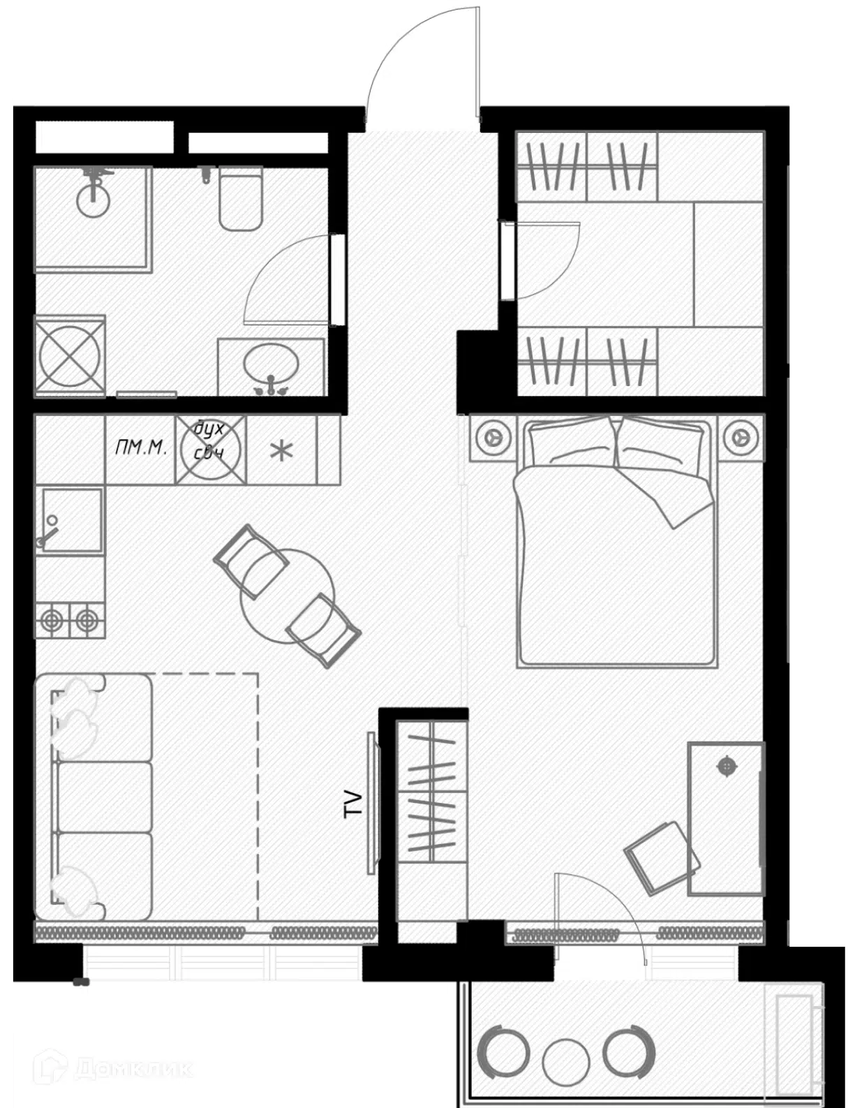 Планировка: Студия 44.60 м² в новостройке Оливия