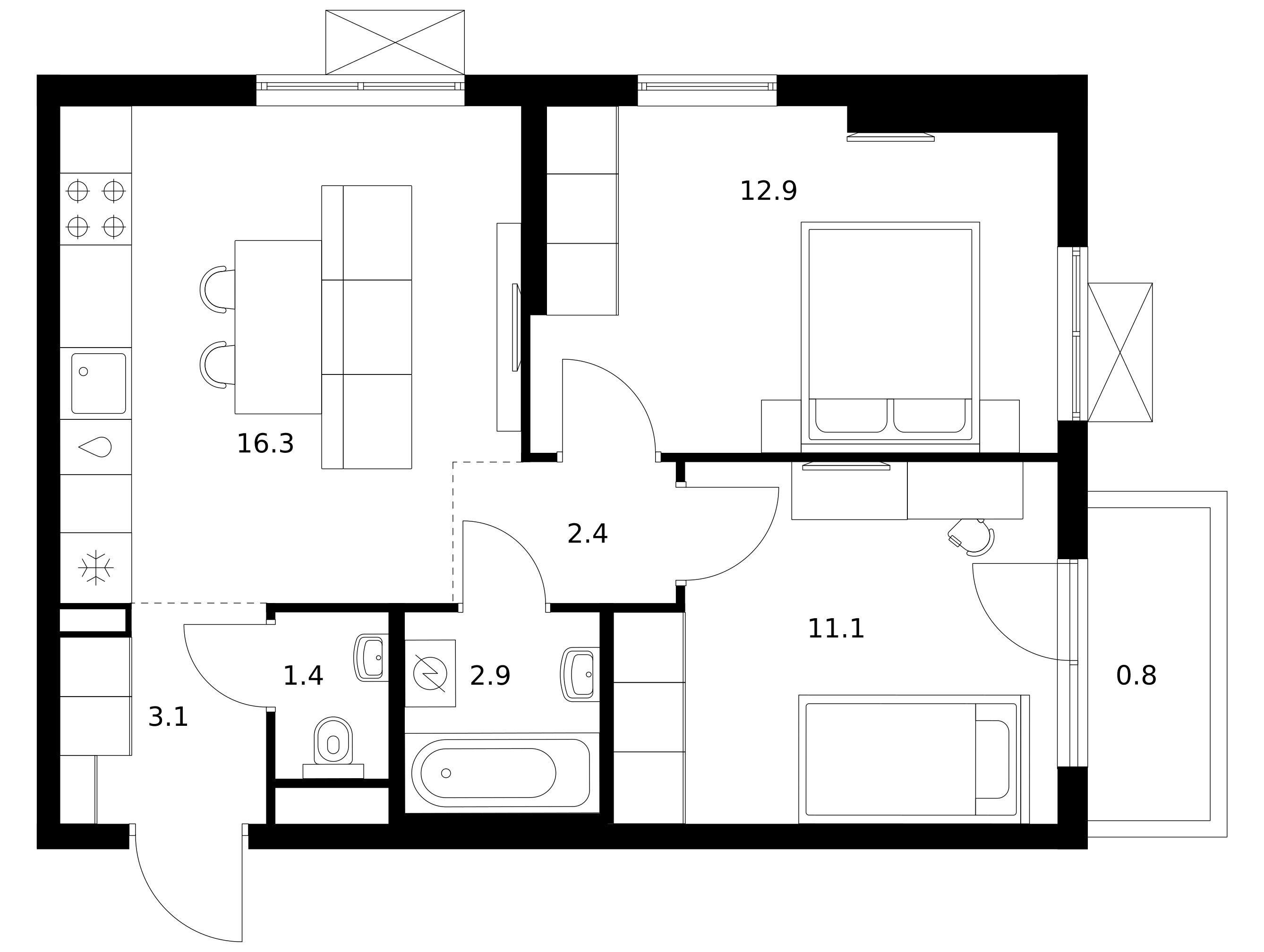 Планировка: 2-комн. квартира 50.90 м² в новостройке Заречный парк