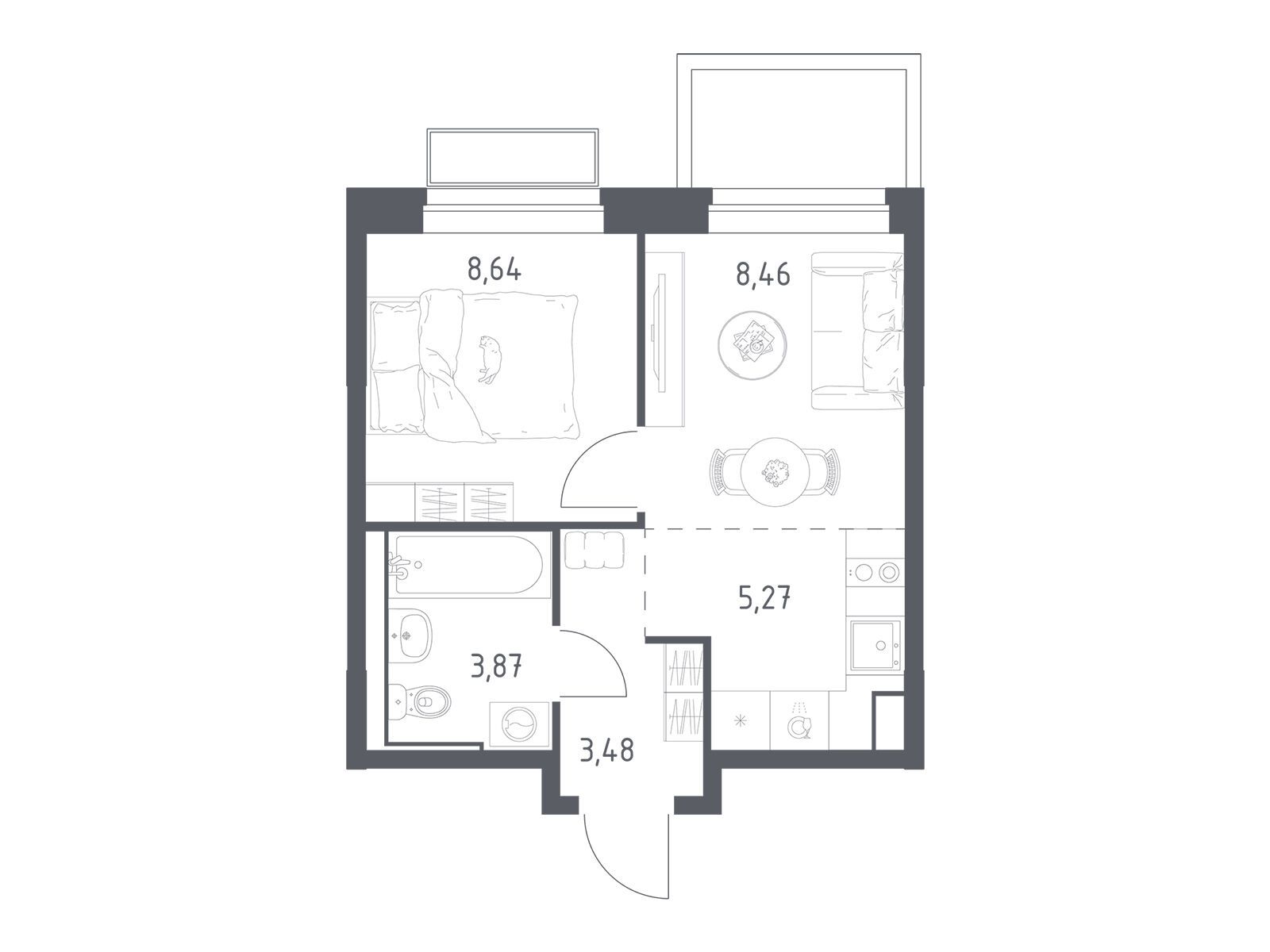 Планировка: 1-комн. квартира 29.72 м² в новостройке Долина Яузы