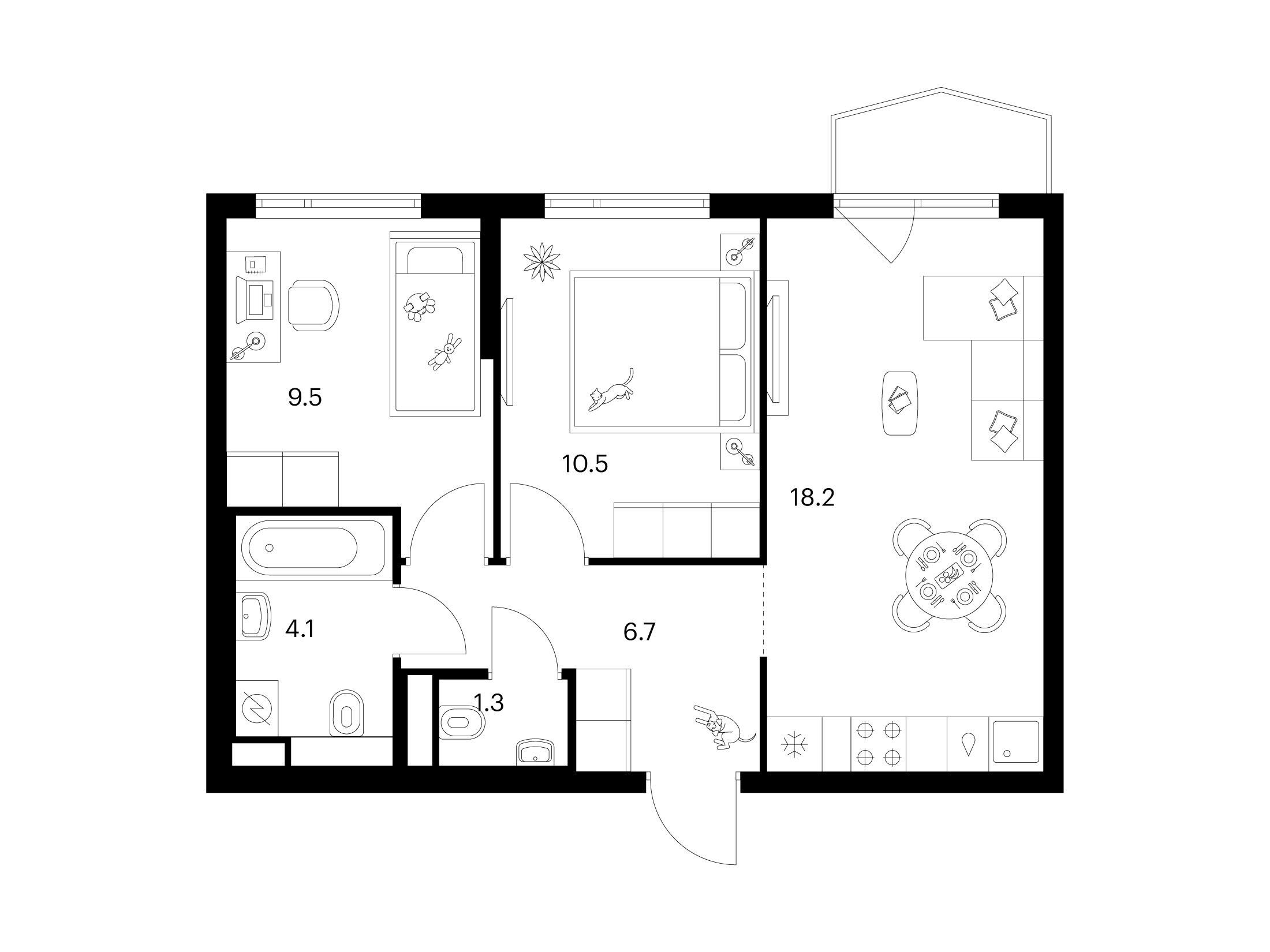 Планировка: 2-комн. квартира 51.10 м² в новостройке ЖК Руставели 14