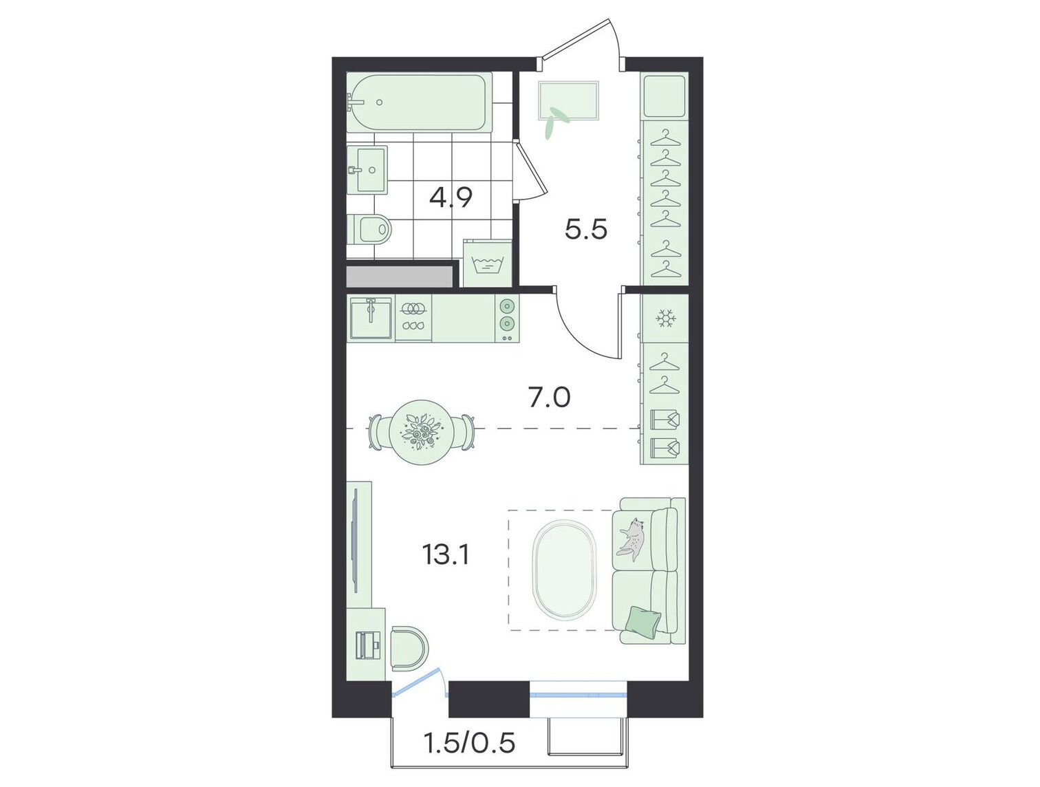 Планировка: Студия 31.60 м² в новостройке Джи Три Театральный