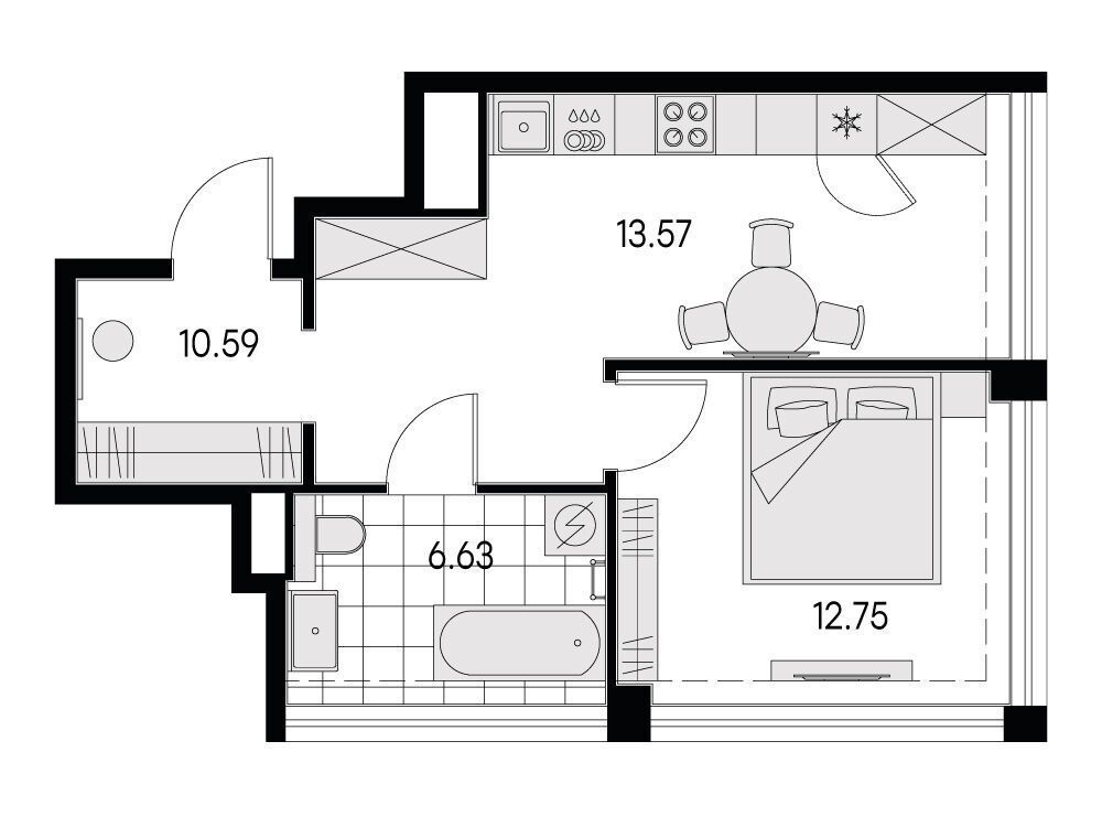 Планировка: 1-комн. квартира 44.70 м² в новостройке Глоракс Премиум Василеостровский