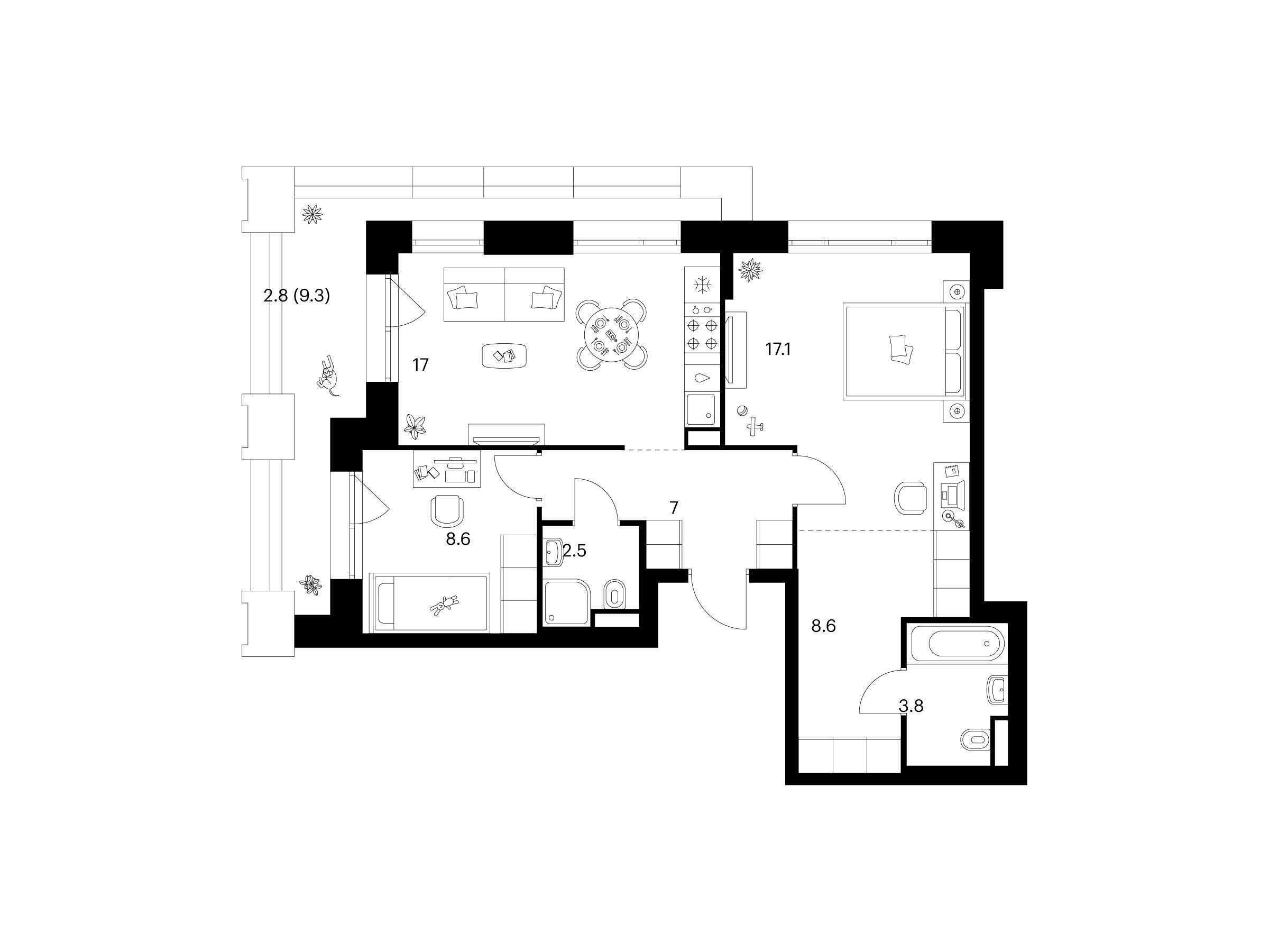 Планировка: 2-комн. квартира 67.40 м² в новостройке Середневский лес