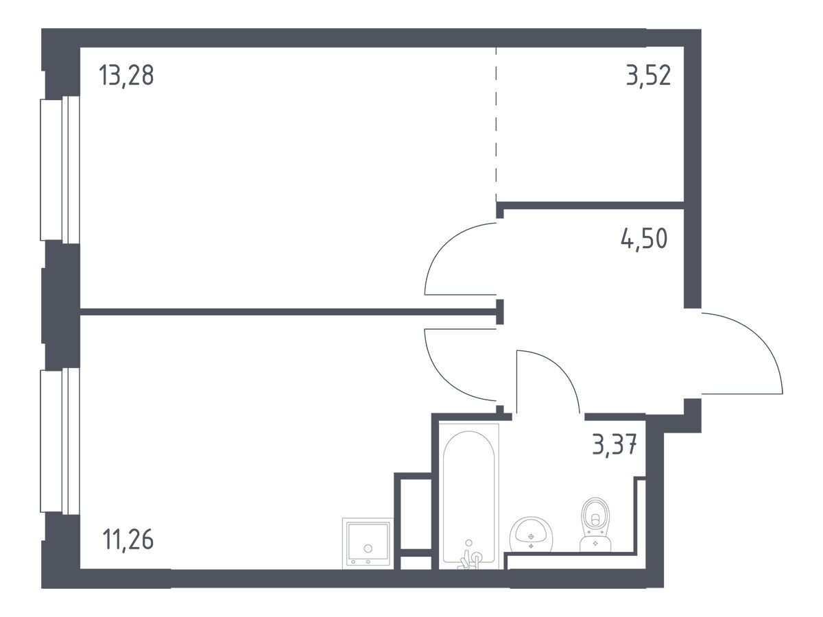 Планировка: 1-комн. квартира 35.93 м² в новостройке Новые Лаврики