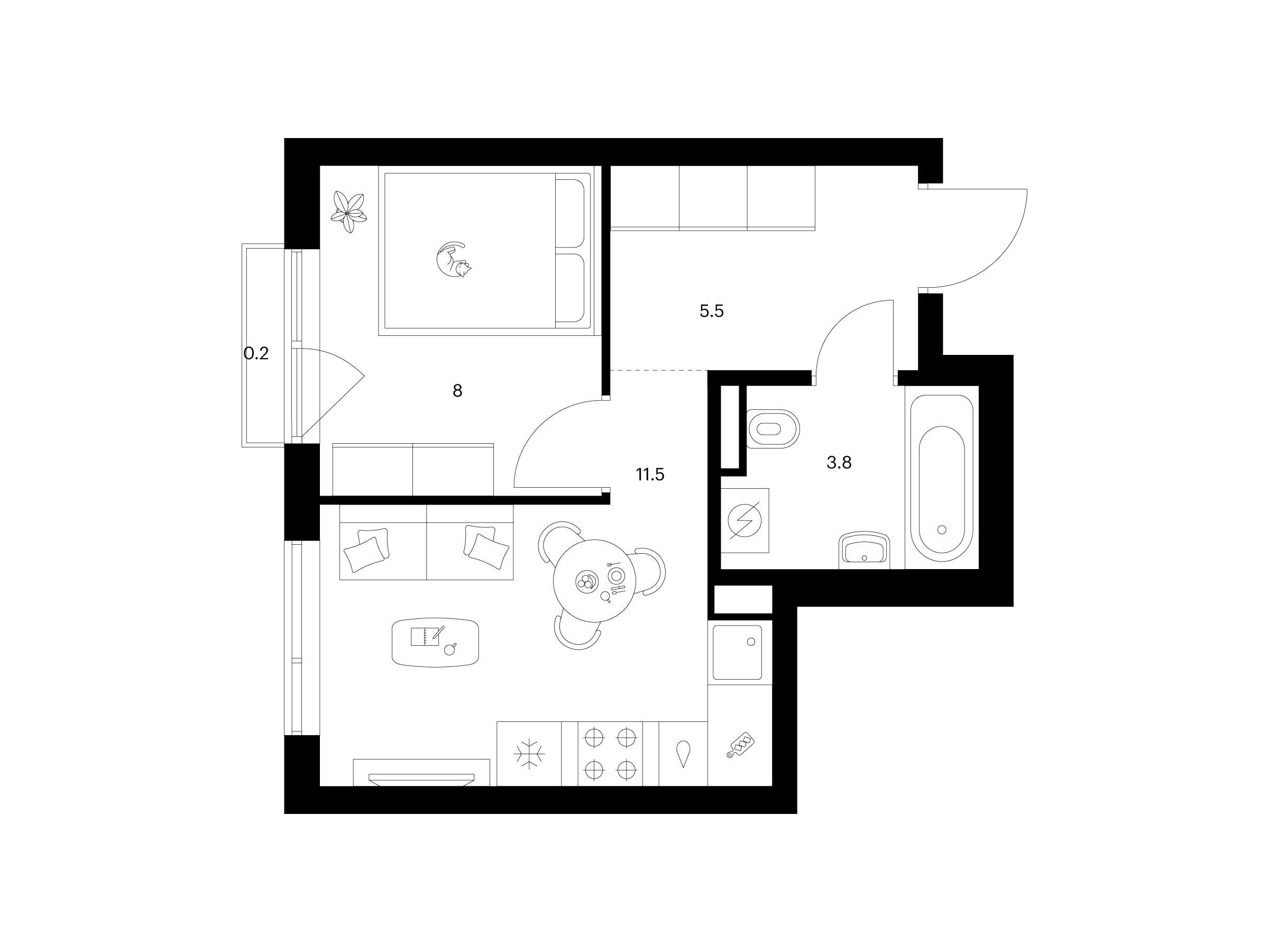 Планировка: 1-комн. квартира 29.00 м² в новостройке Лосиноостровский парк