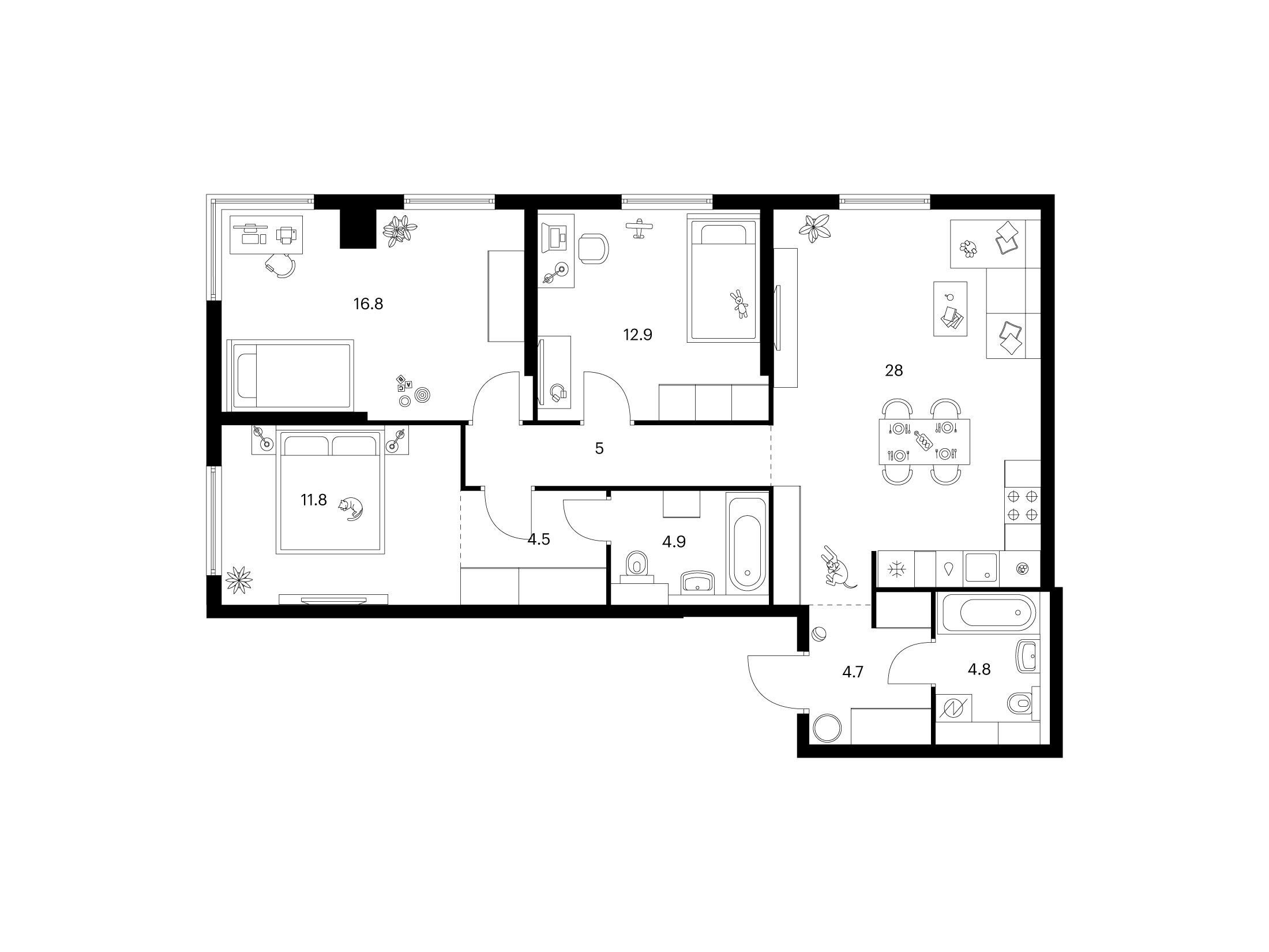 Планировка: 3-комн. квартира 93.40 м² в новостройке Кронштадтский 9
