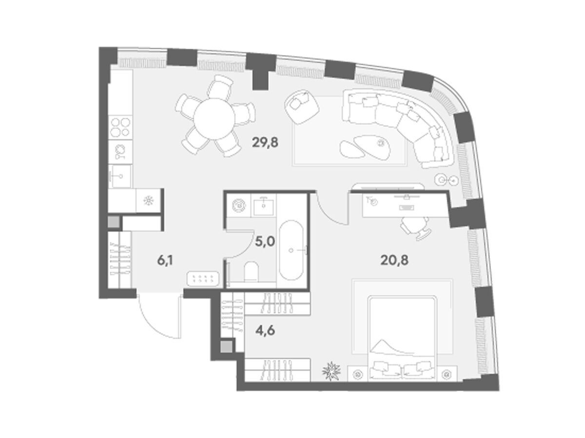 Планировка: 1-комн. квартира 66.30 м² в новостройке Энигмия