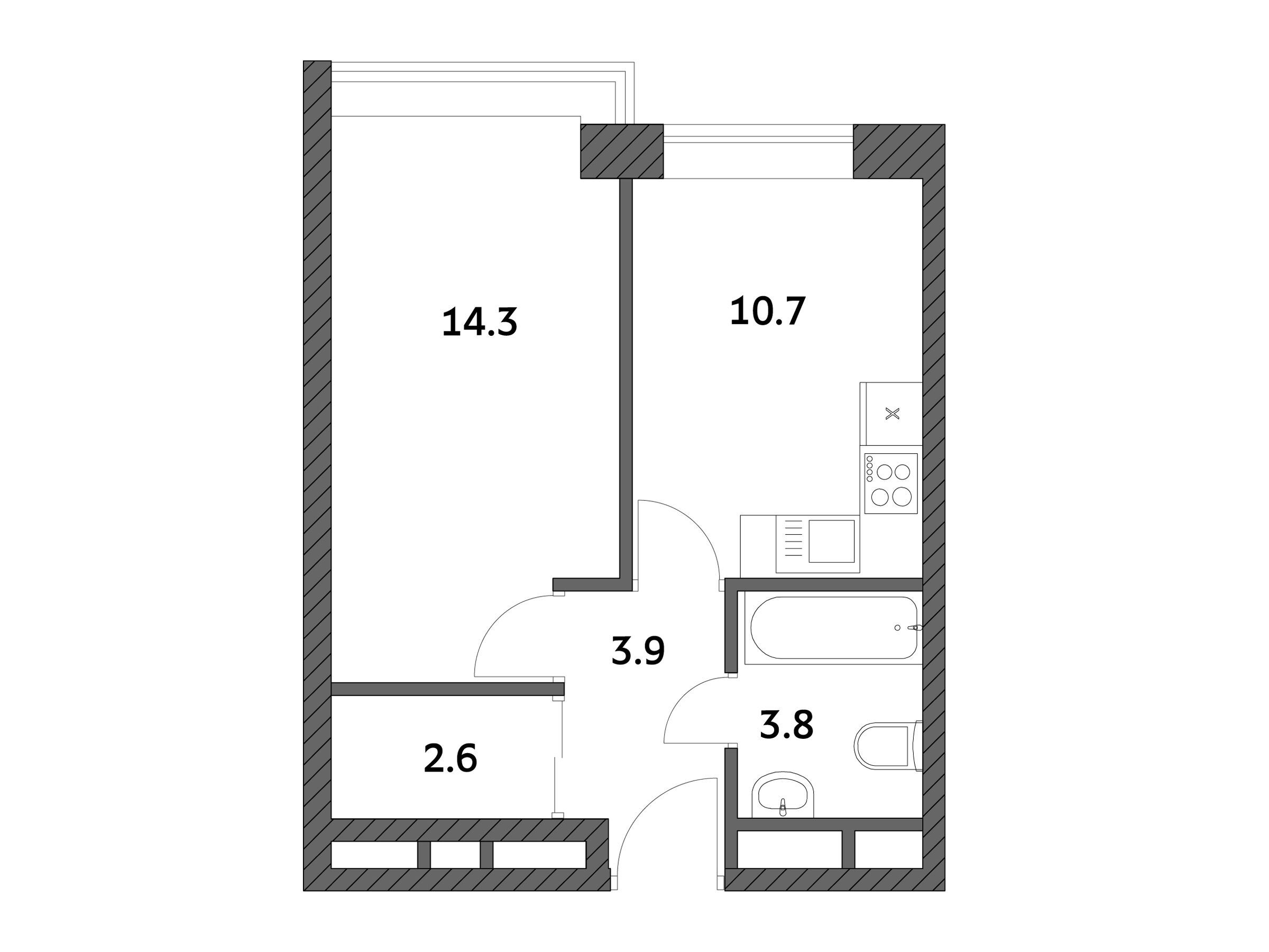 Планировка: 1-комн. квартира 35.30 м² в новостройке Городские истории