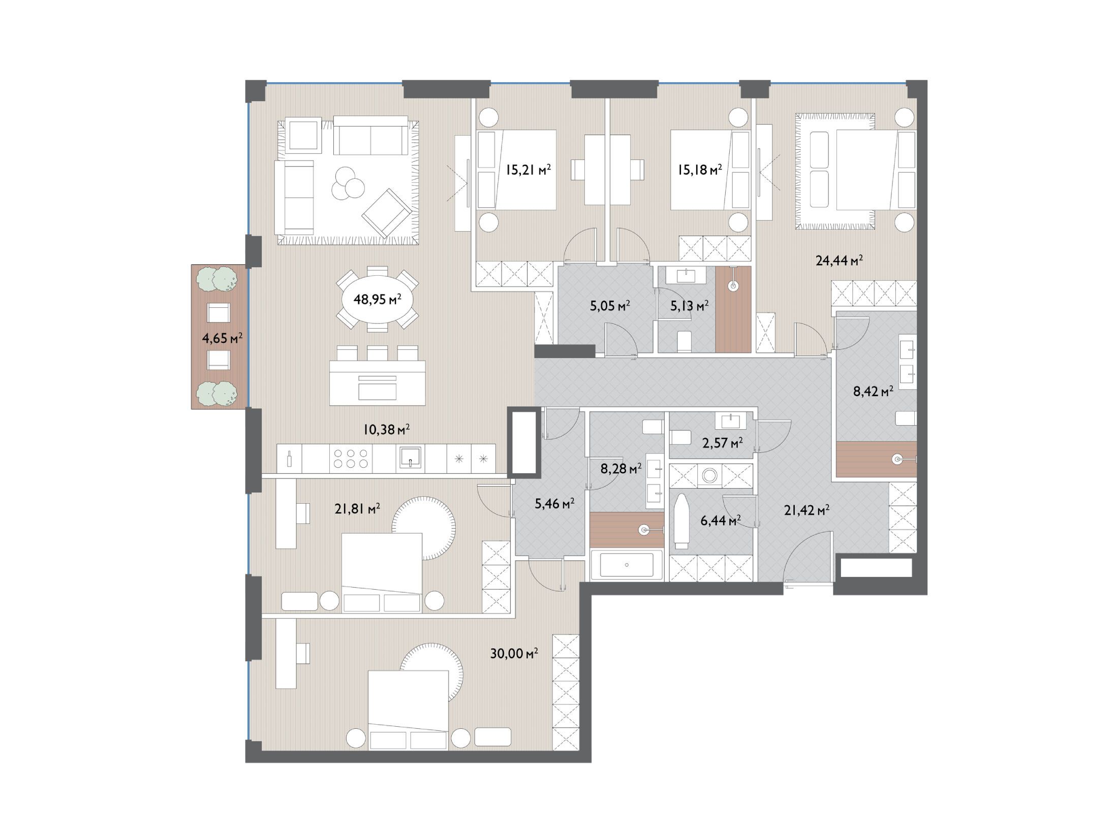 Планировка: 5-комн. квартира 233.00 м² в новостройке Вишневый сад