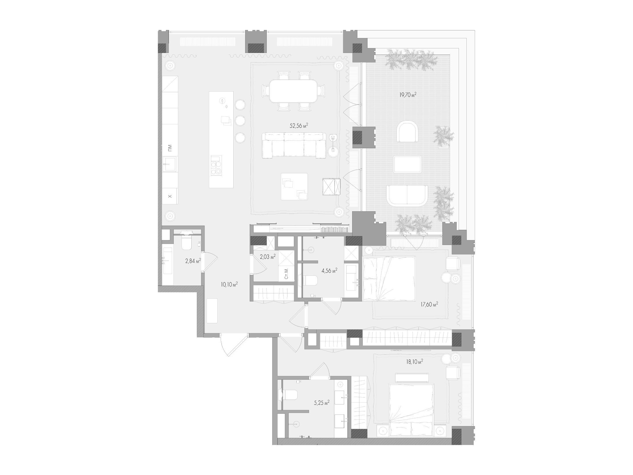 Планировка: 2-комн. квартира 121.80 м² в новостройке Форум