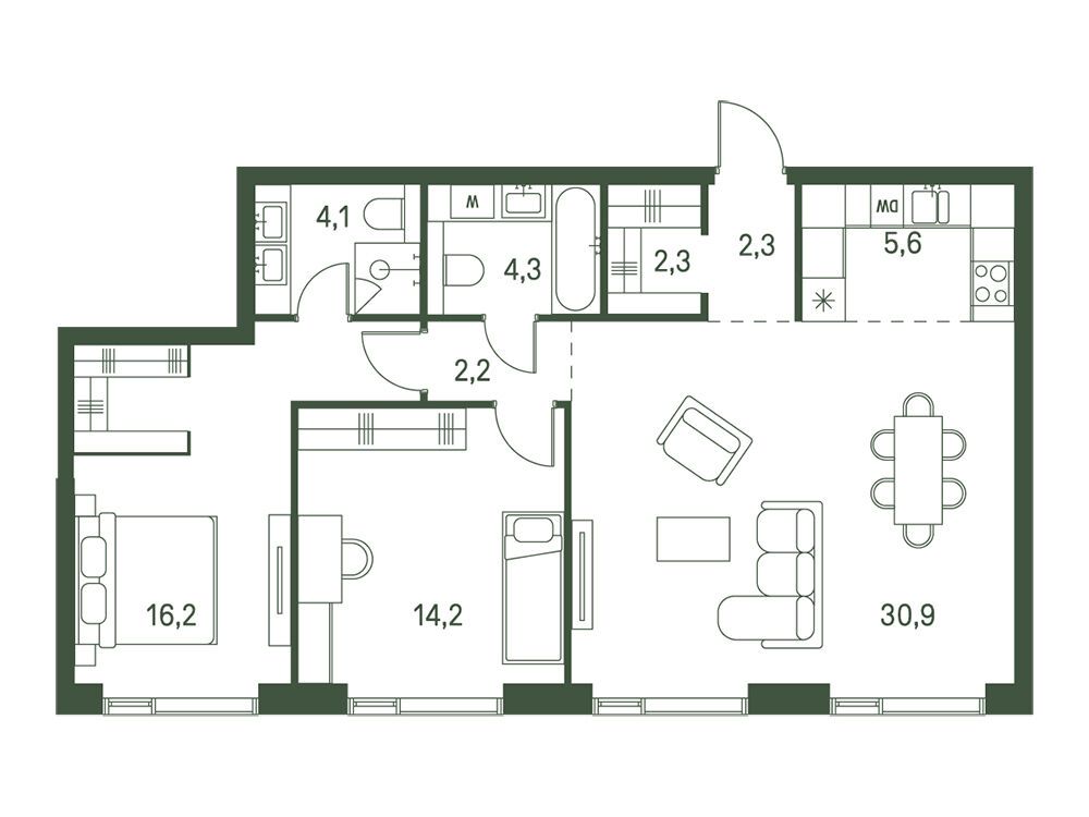 Планировка: 2-комн. квартира 82.10 м² в новостройке ЖК Моментс