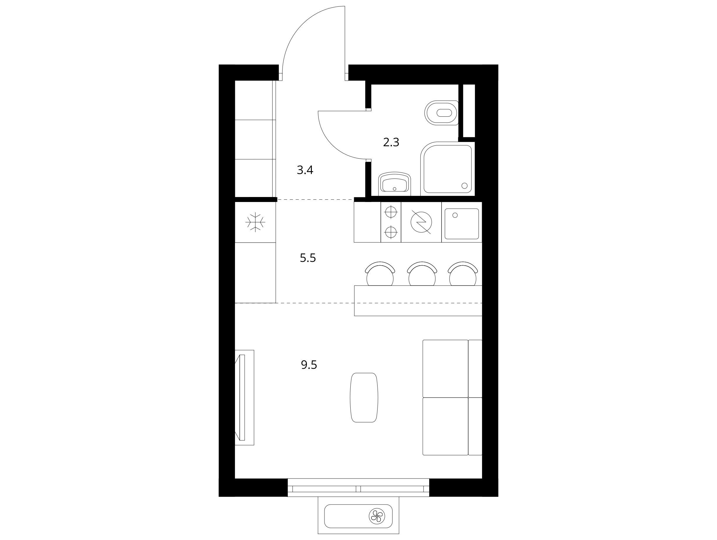 Планировка: Студия 20.70 м² в новостройке Восточное Бутово