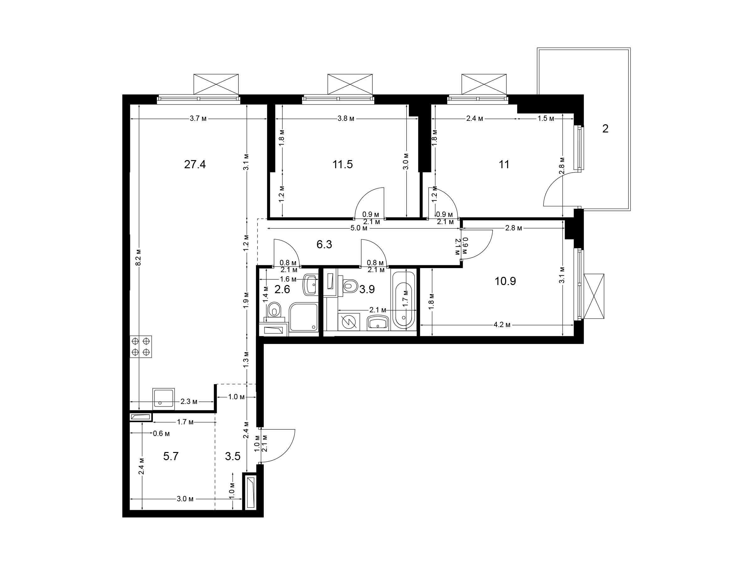 Планировка: 3-комн. квартира 84.80 м² в новостройке Большая Академическая 85