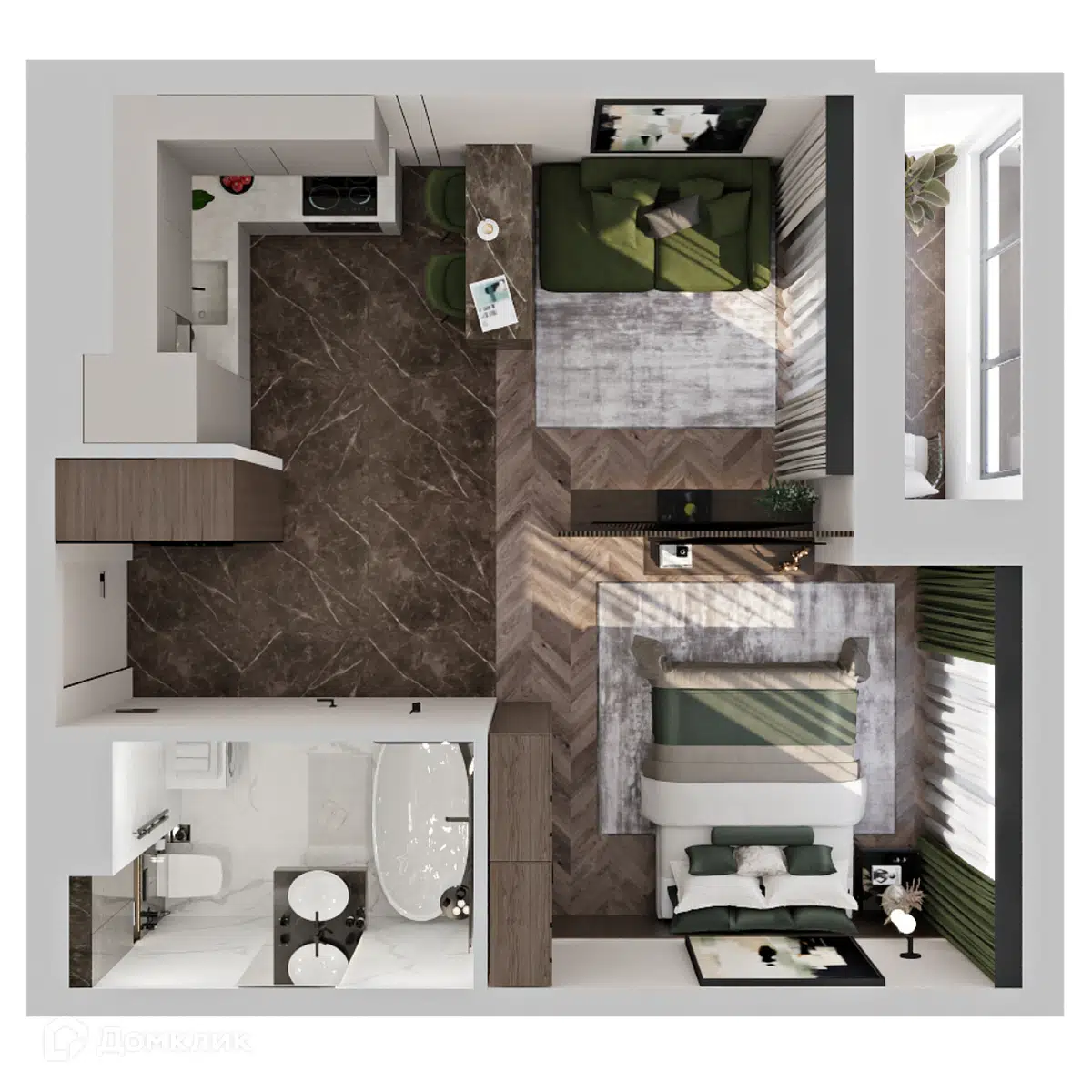 Планировка: 1-комн. квартира 38.37 м² в новостройке Клубный дом на Пушкина