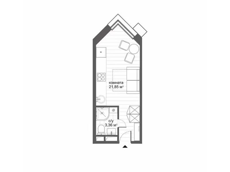 Планировка: Студия 25.40 м² в новостройке СитиМикс Новокосино