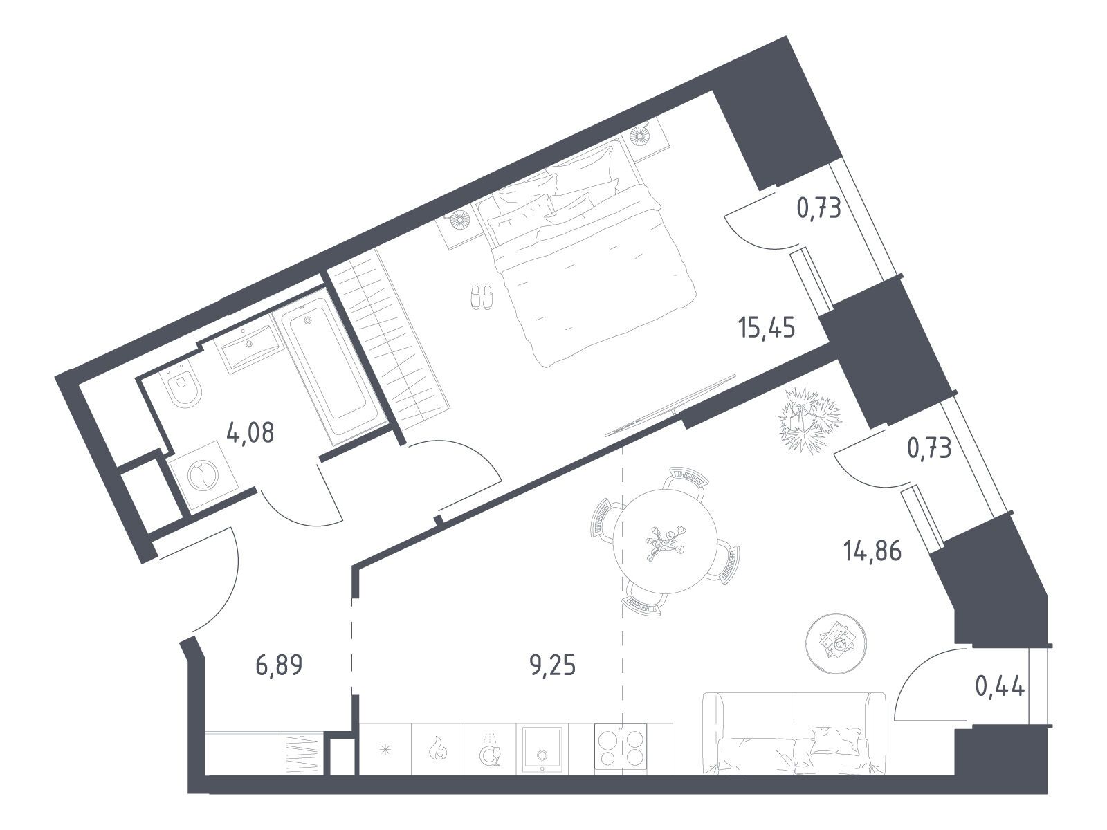Планировка: 1-комн. квартира 52.43 м² в новостройке ЖК Скай Спутник