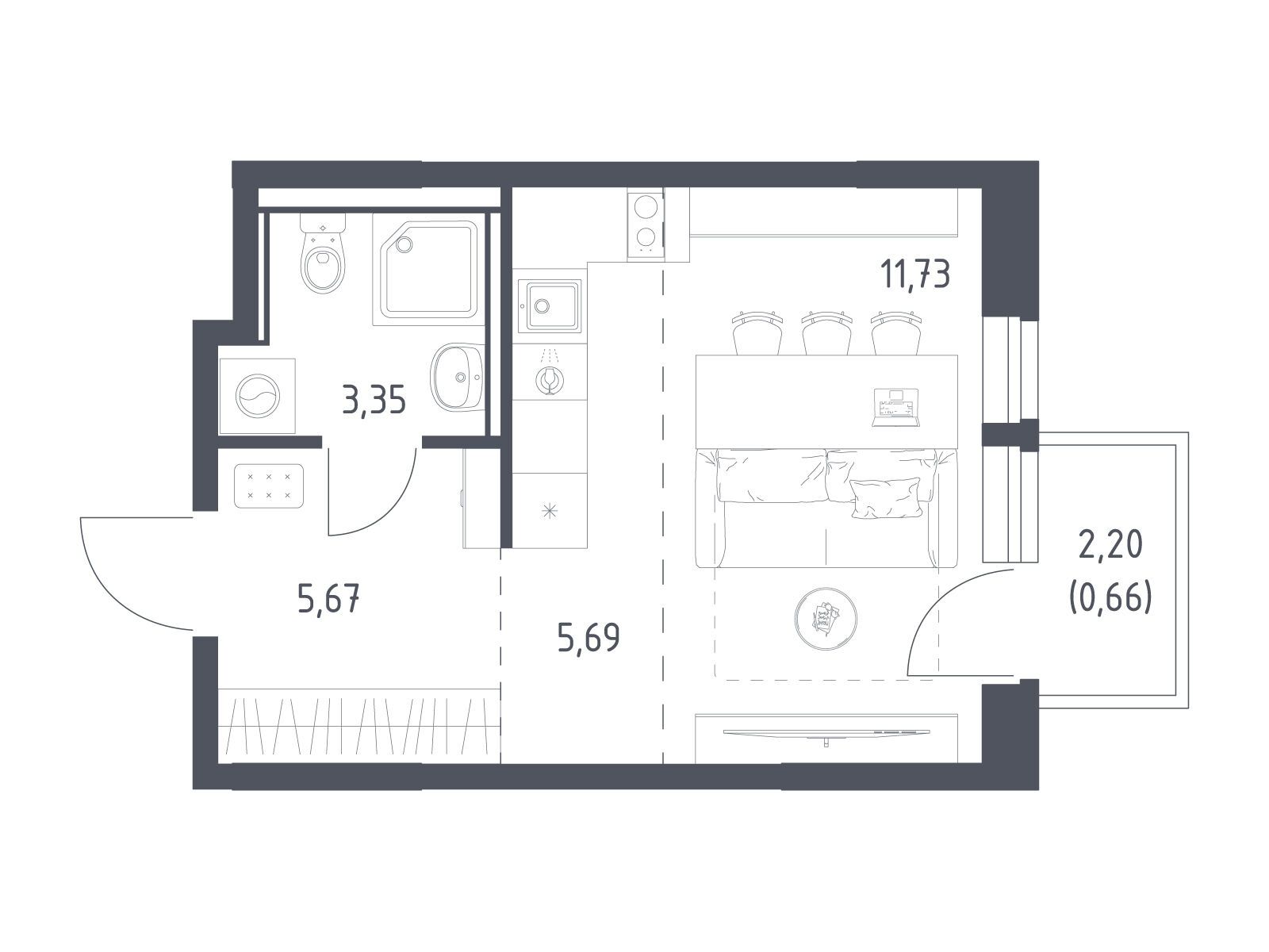 Планировка: Студия 27.10 м² в новостройке Квартал Ивакино