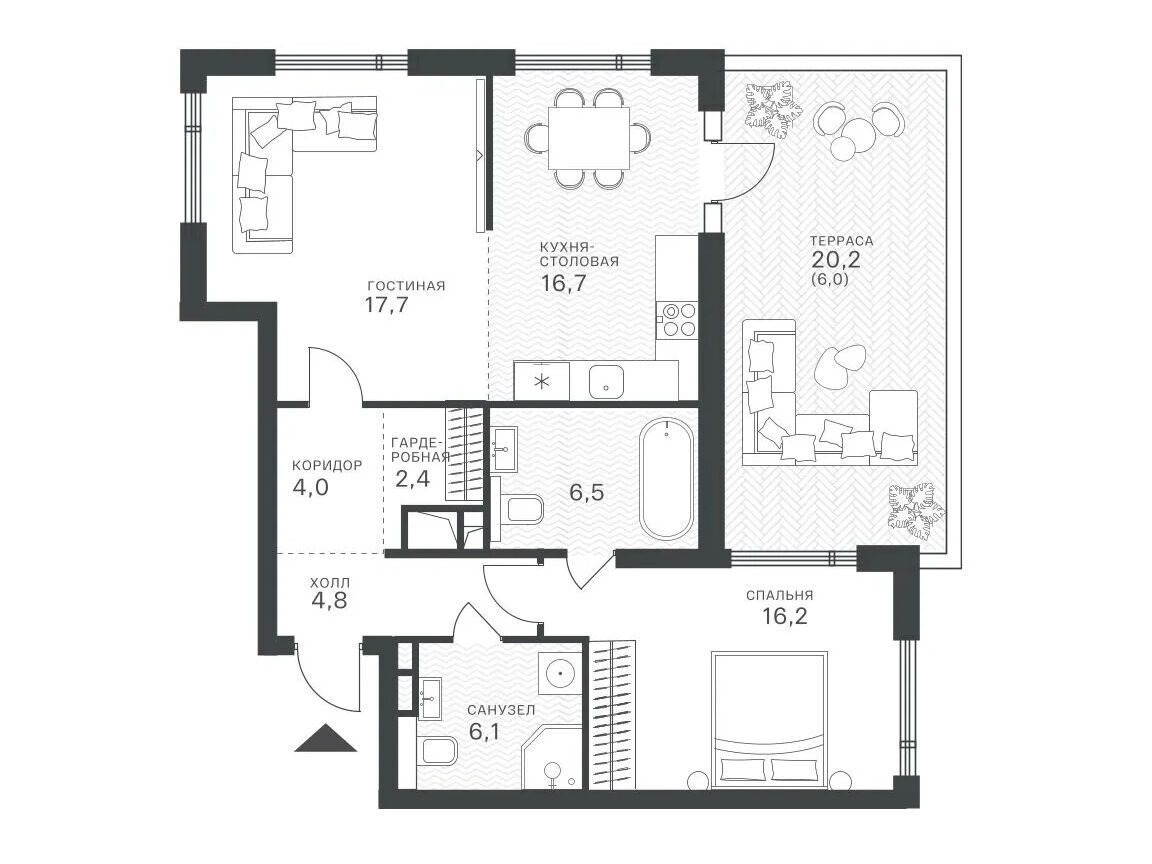 Планировка: 2-комн. квартира 67.03 м² в новостройке Крылатская 33