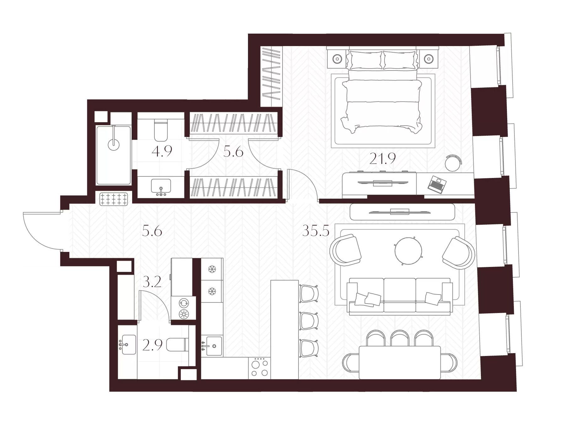 Планировка: 1-комн. квартира 79.60 м² в новостройке Климашкина 7/11