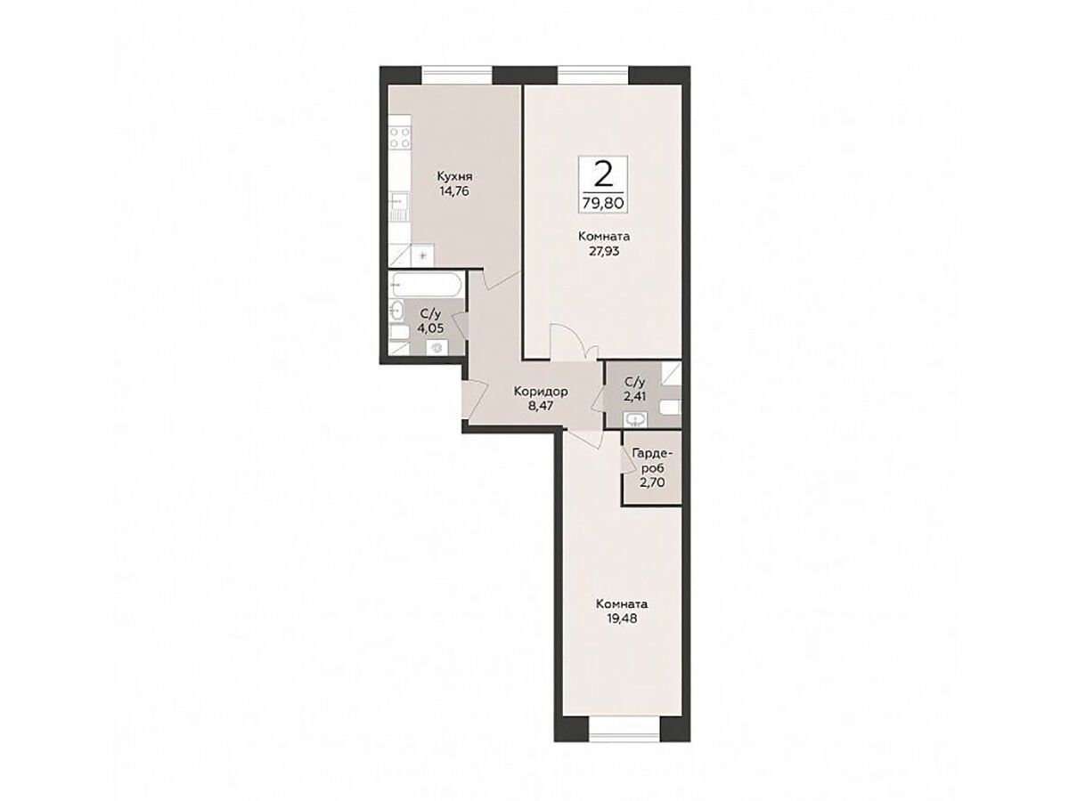Планировка: 2-комн. квартира 79.80 м² в новостройке Пахра Сити
