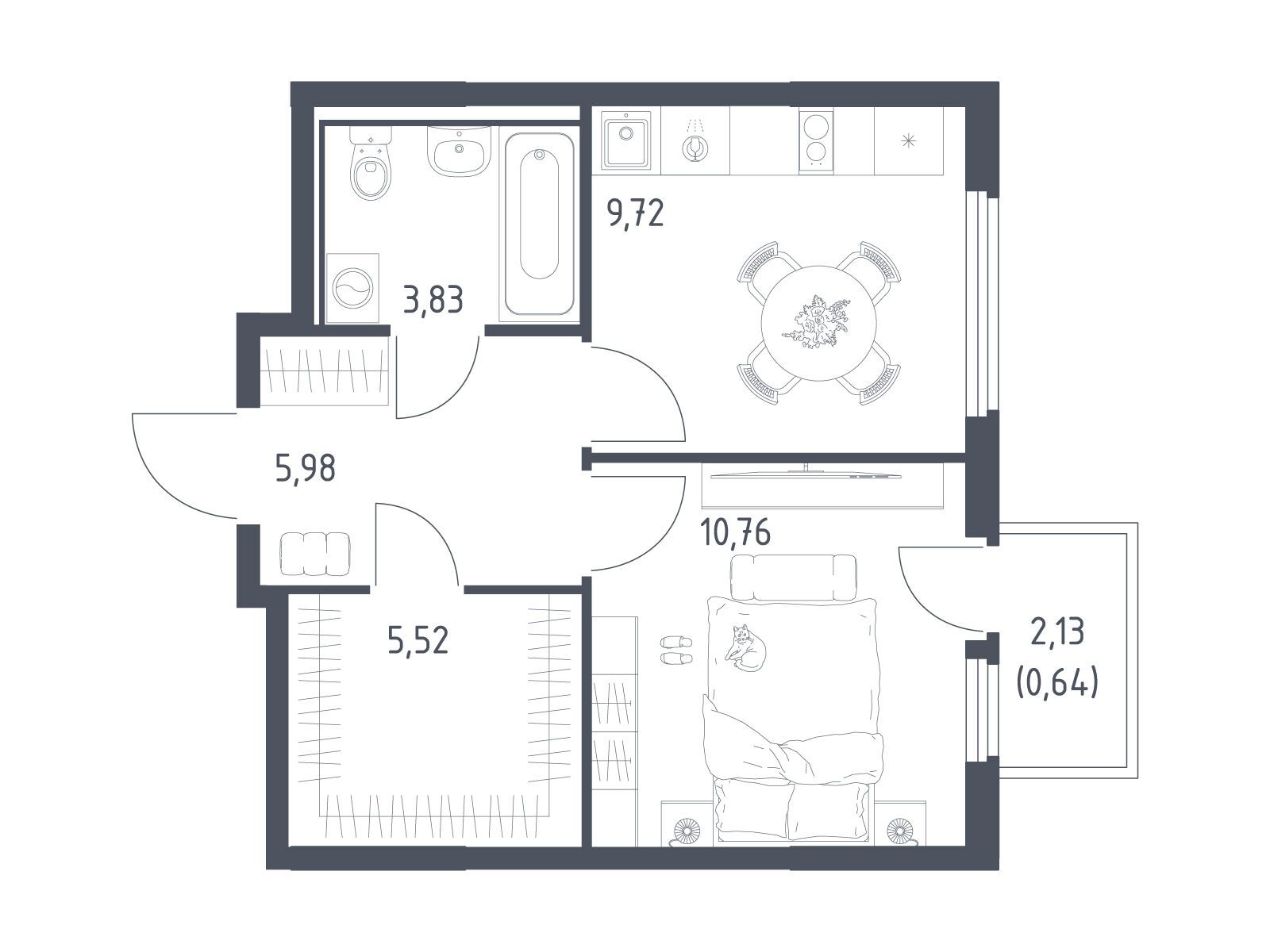Планировка: 1-комн. квартира 35.08 м² в новостройке Остафьево