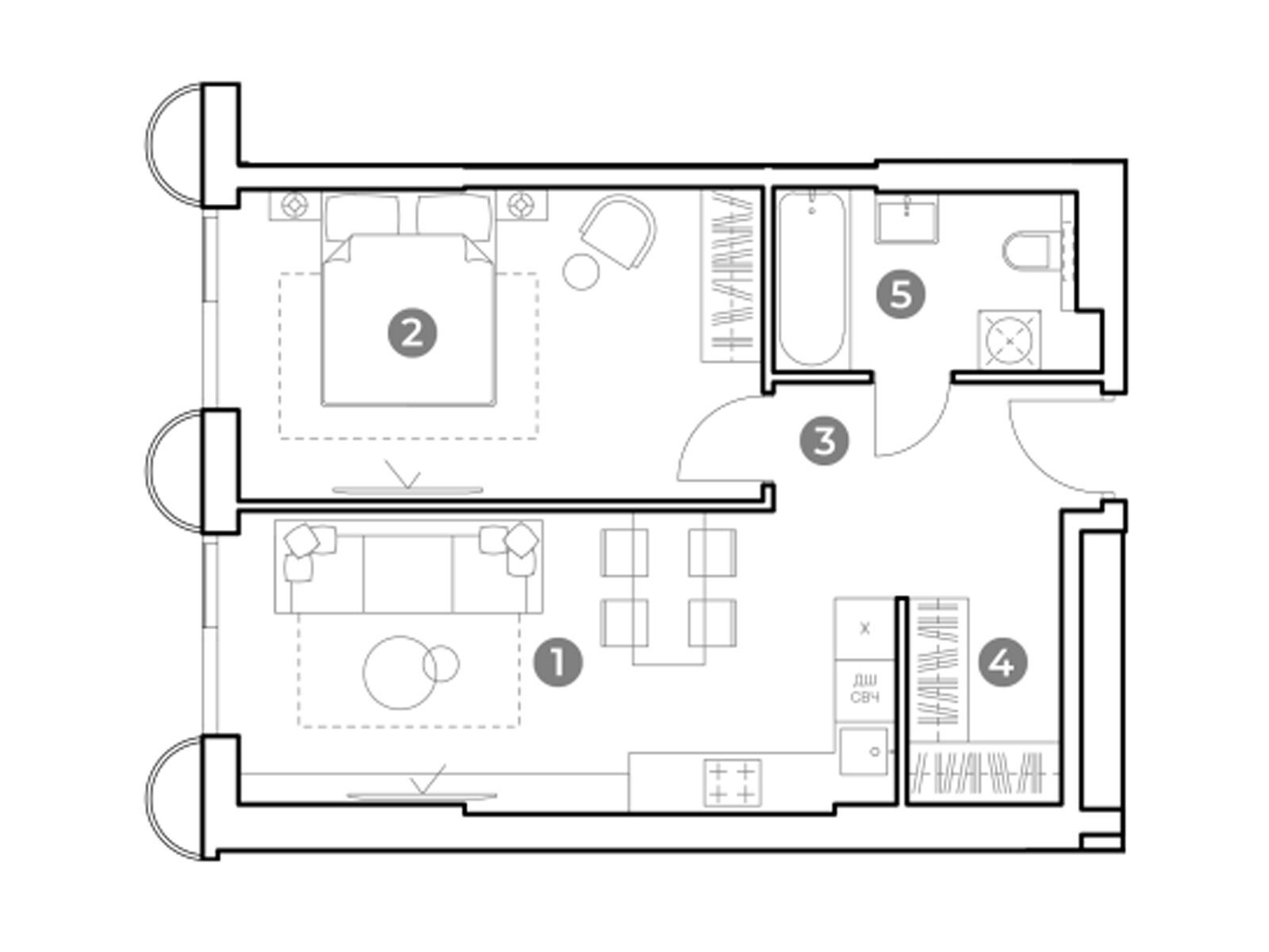 Планировка: 2-комн. квартира 48.60 м² в новостройке Наметкин Тауэр