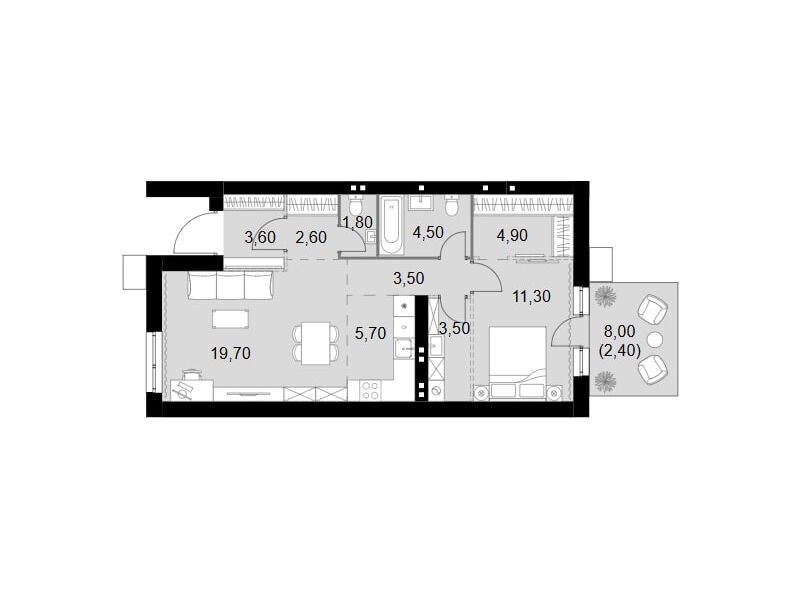 Планировка: 2-комн. квартира 63.50 м² в новостройке Апрелевка Клаб