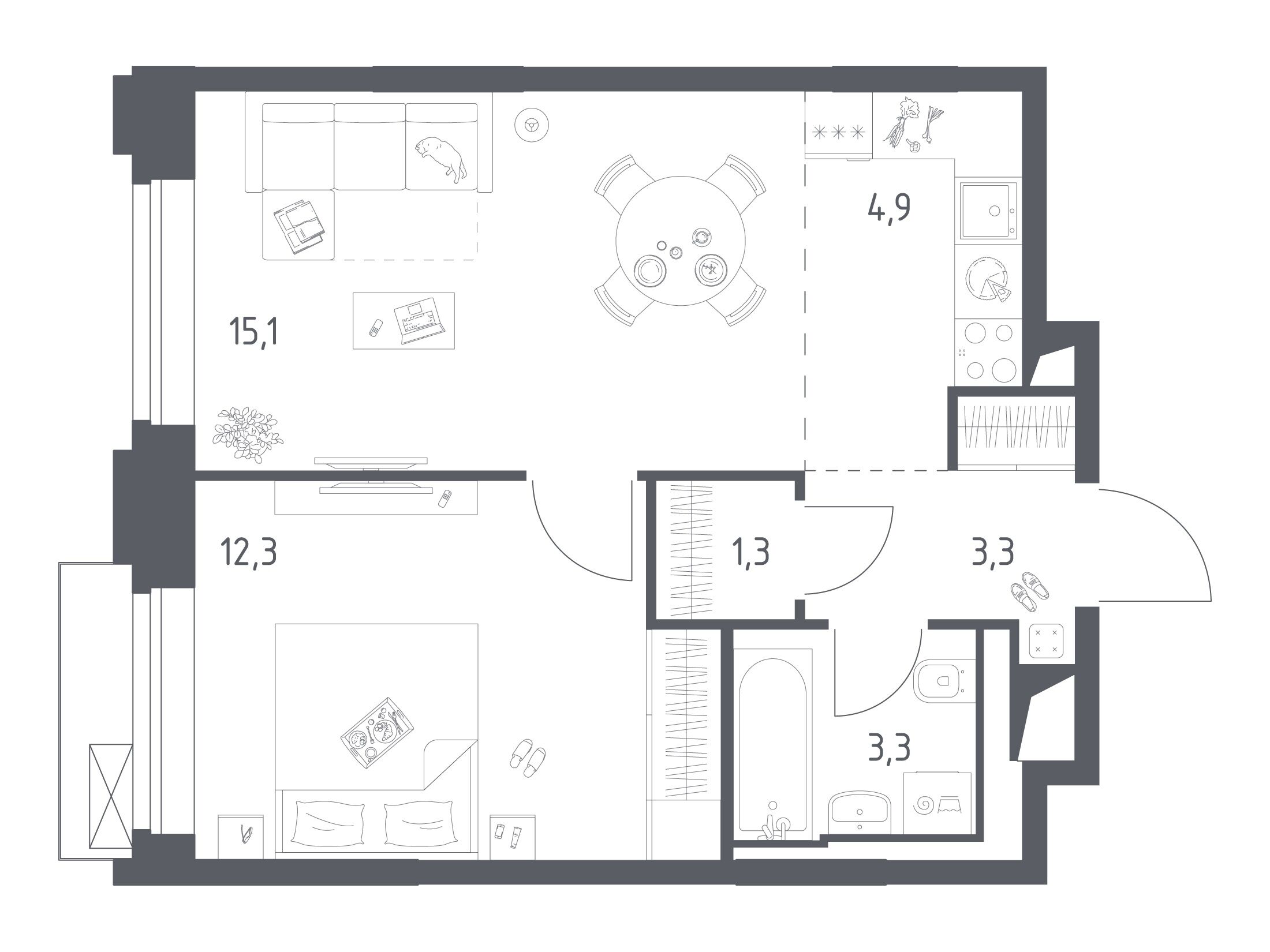 Планировка: 1-комн. квартира 40.18 м² в новостройке Верейская 41