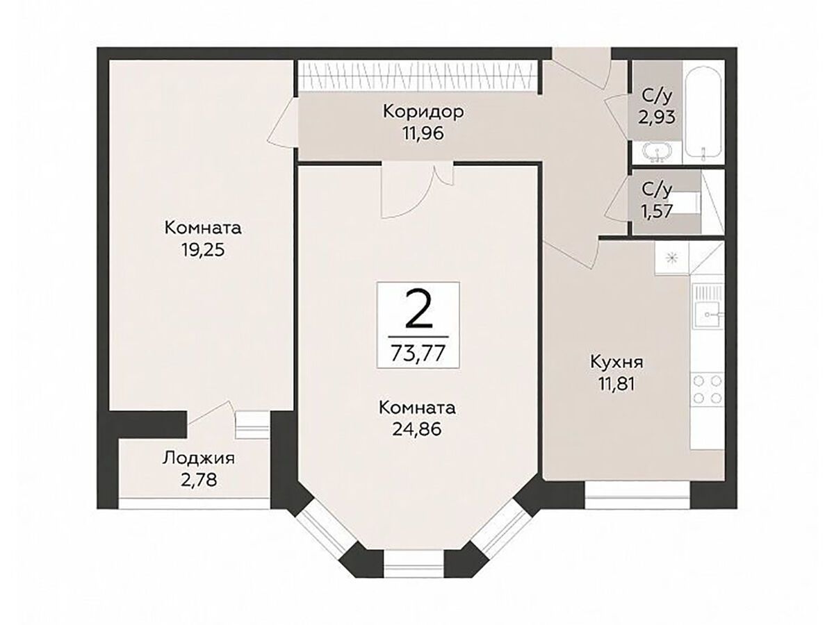 Планировка: 2-комн. квартира 73.77 м² в новостройке Пахра Сити